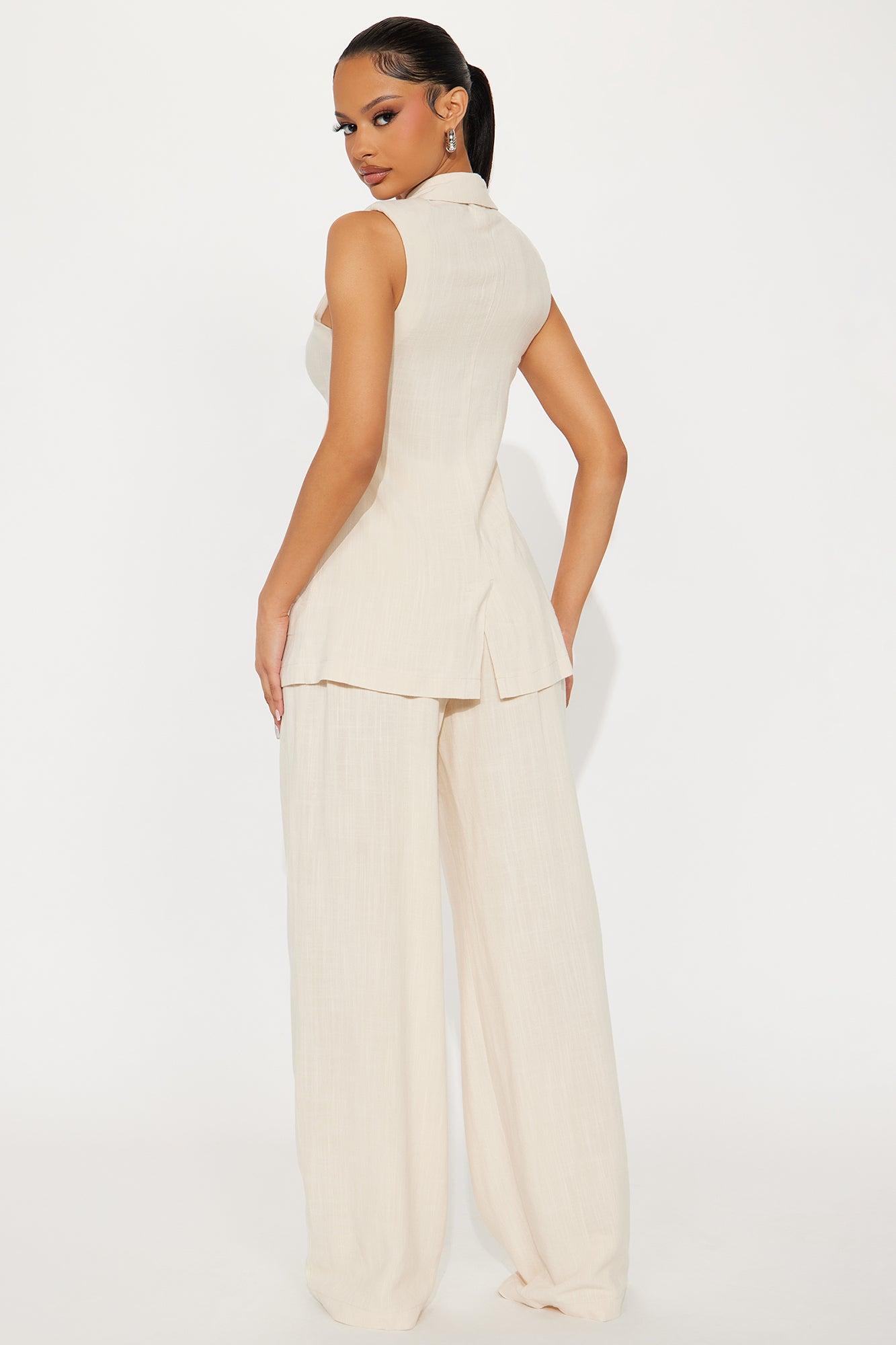 Essential Linen Vest Pant Set - Beige Female Product Image