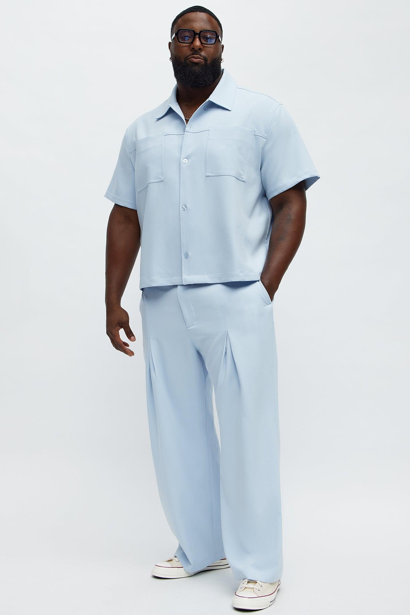 Cropped Ronan Weekender Button Up Shirt - Light Blue Male Product Image