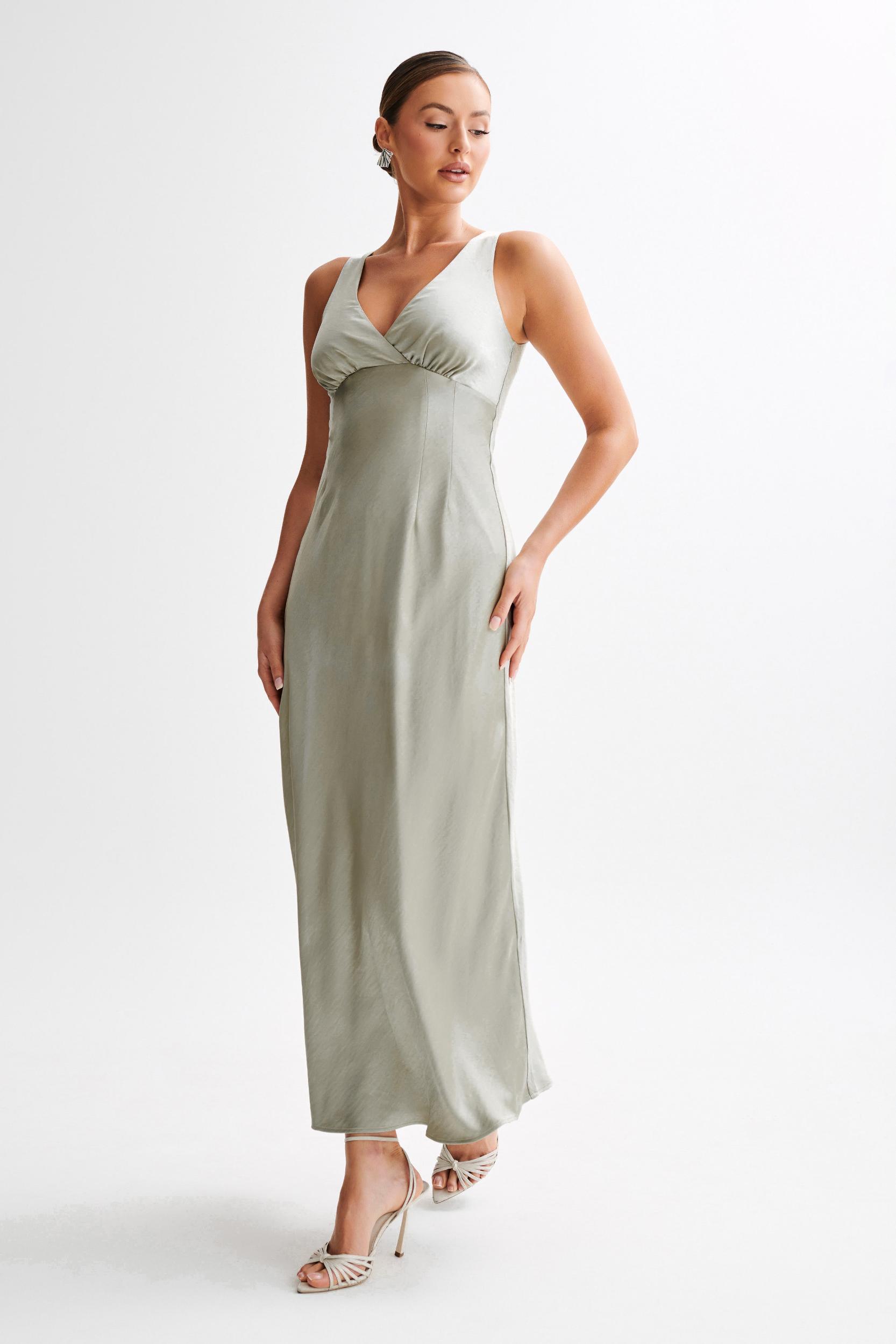 Meghan Satin Maxi Dress - Sage Product Image