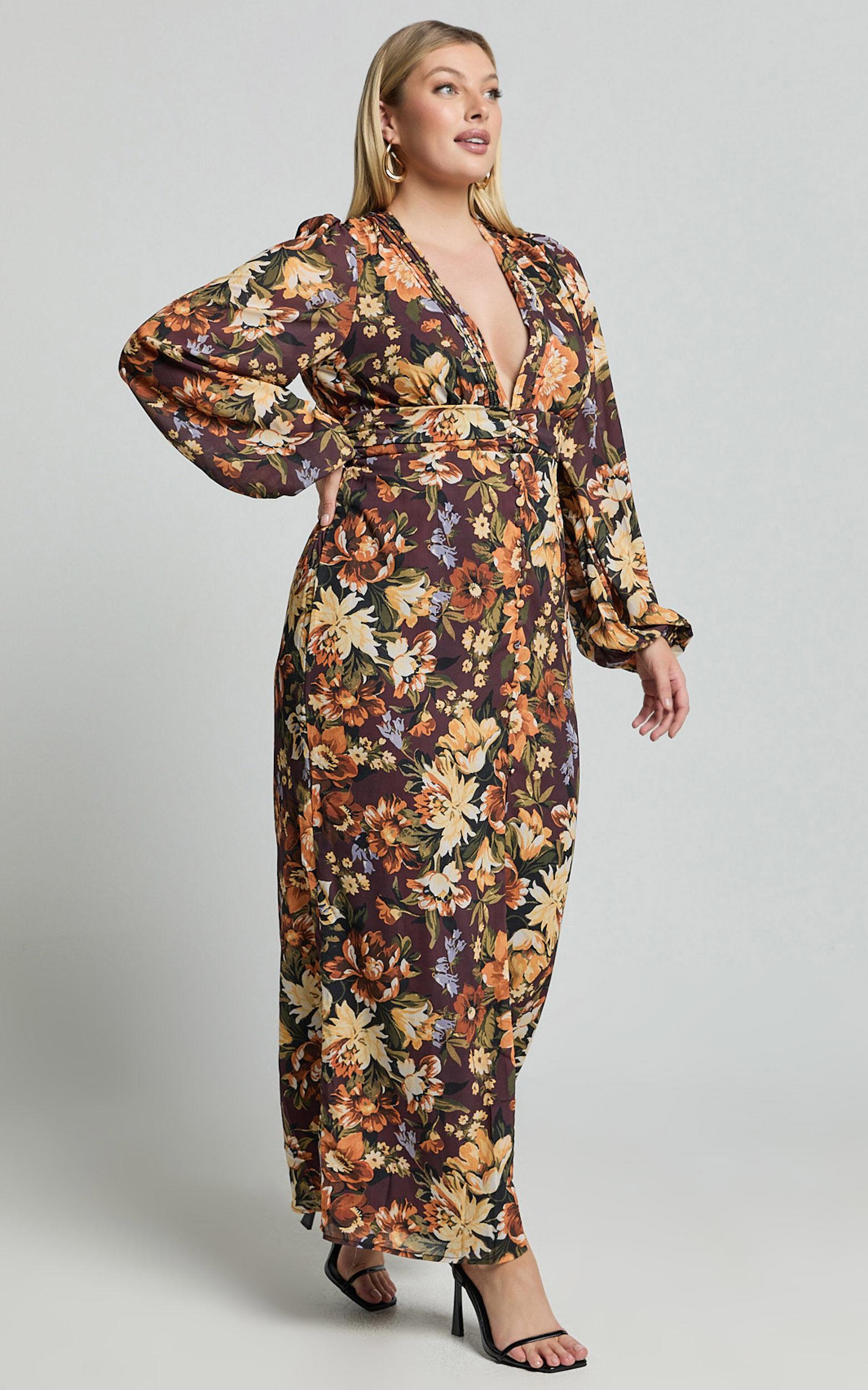 Lorelei Maxi Dress - V Neck Balloon Sleeve Dress in Indulgent Bloom Product Image