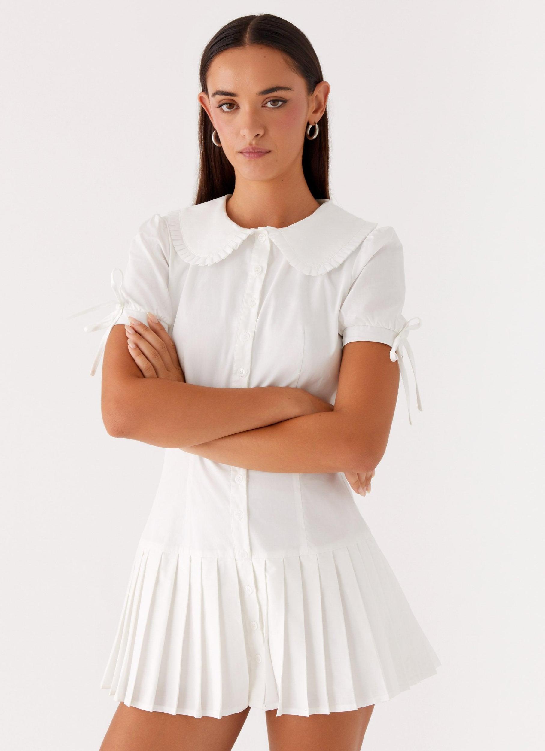 To Us Pleated Mini Dress - White Product Image