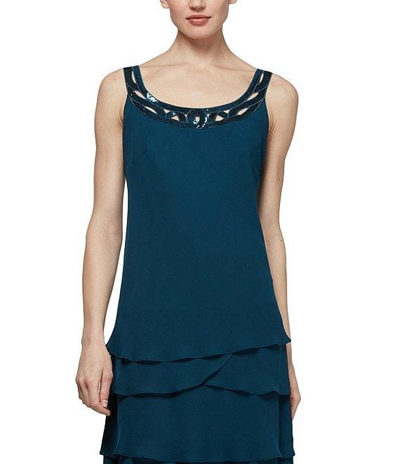 Ignite Evenings Sequin Detail Scoop Neck Long Sleeve Chiffon Tiered 2-Piece Jacket Dress Product Image