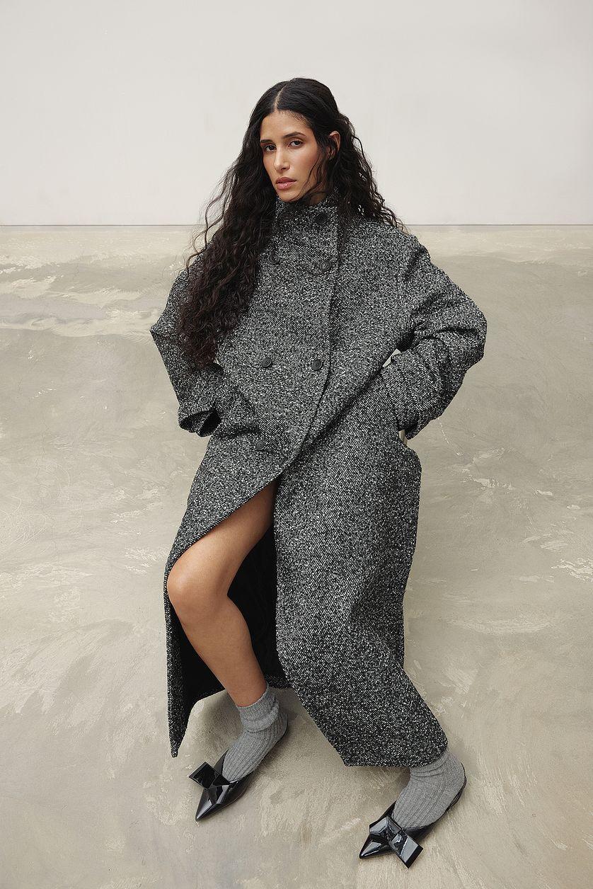 High Neck Herringbone Coat Product Image