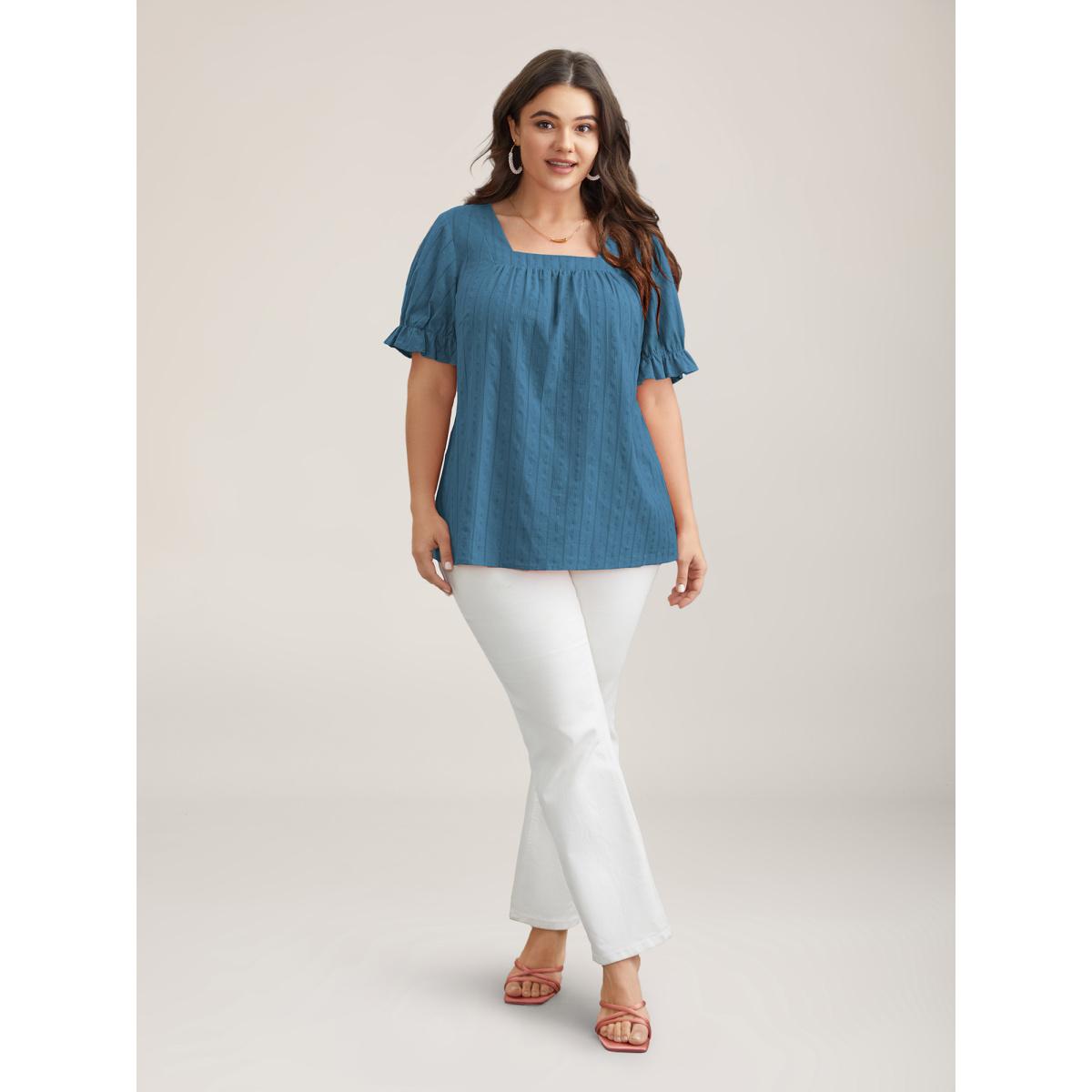 Plus Size Aegean Cotton Square Neck Ruffled Sleeve Shirt Women Timeless Short sleeve Square Neck Elegant Blouses BloomChic 18-20/2X Product Image