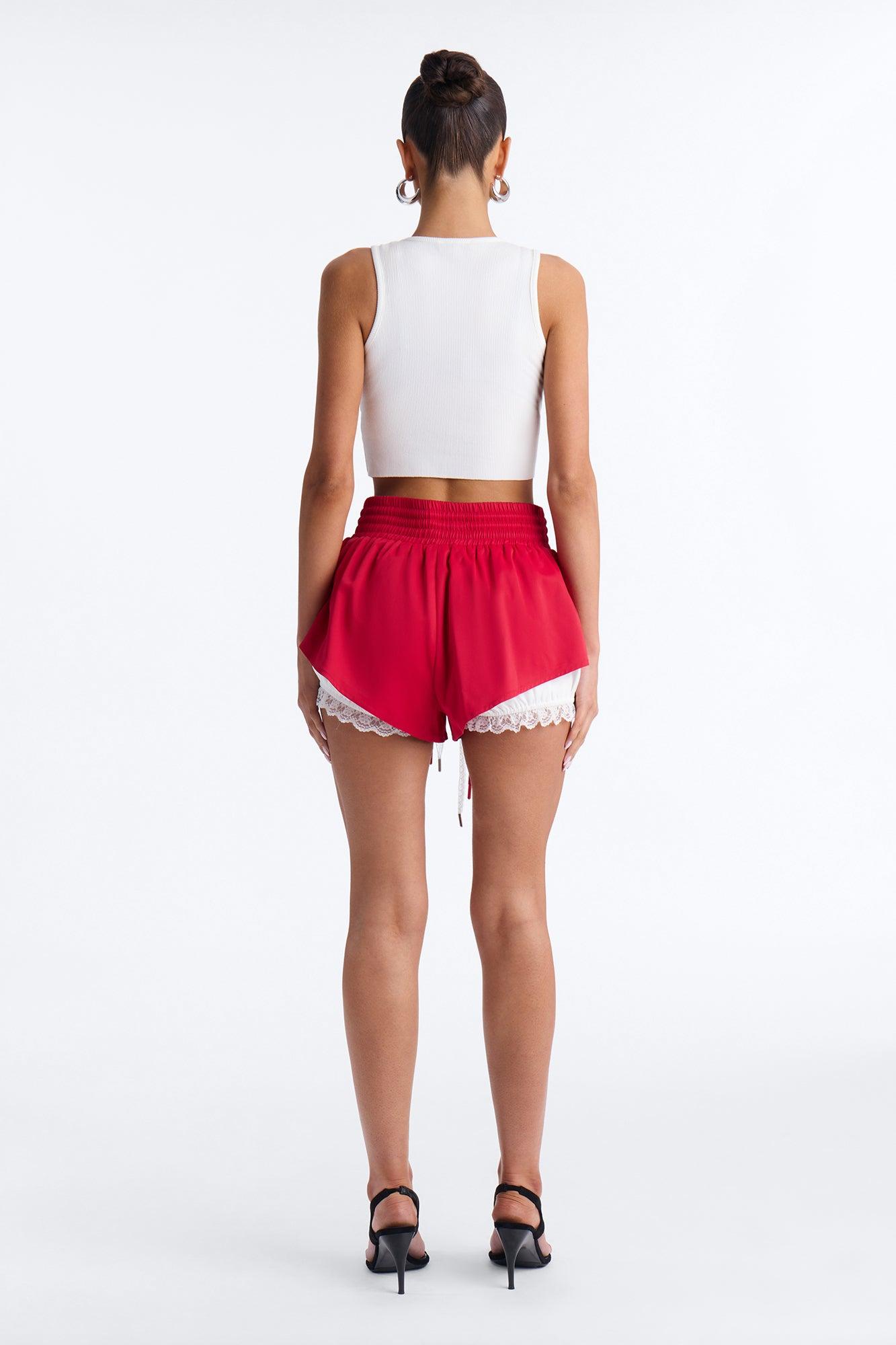 Marnie Lace Trim Bloomer Track Short - Red/combo Female Product Image