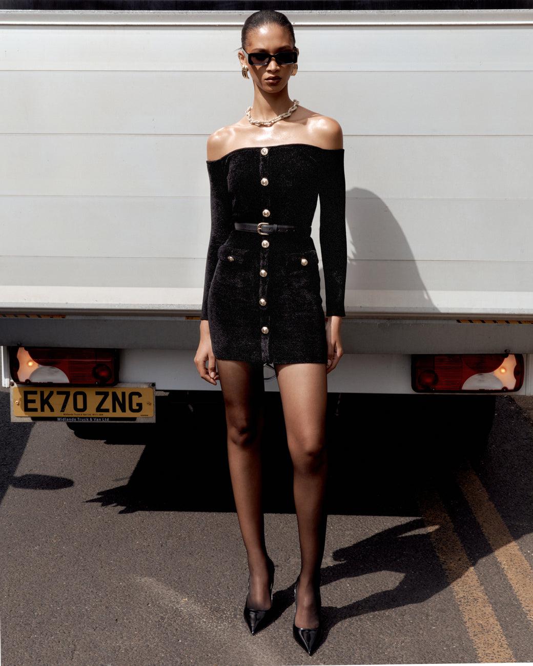 Black Chenille Knit Mini Dress Product Image