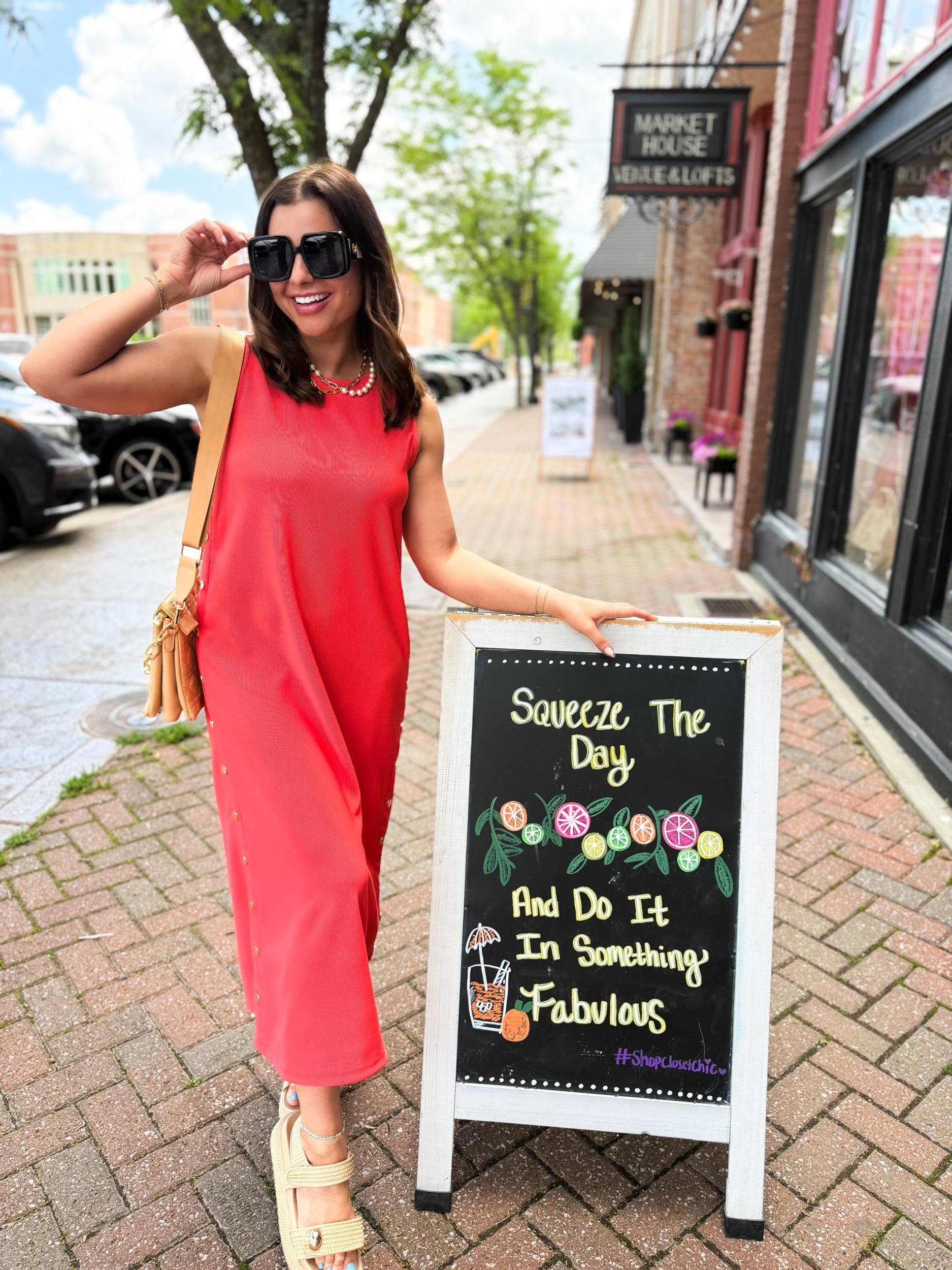 Coral Crush Midi Dress Product Image