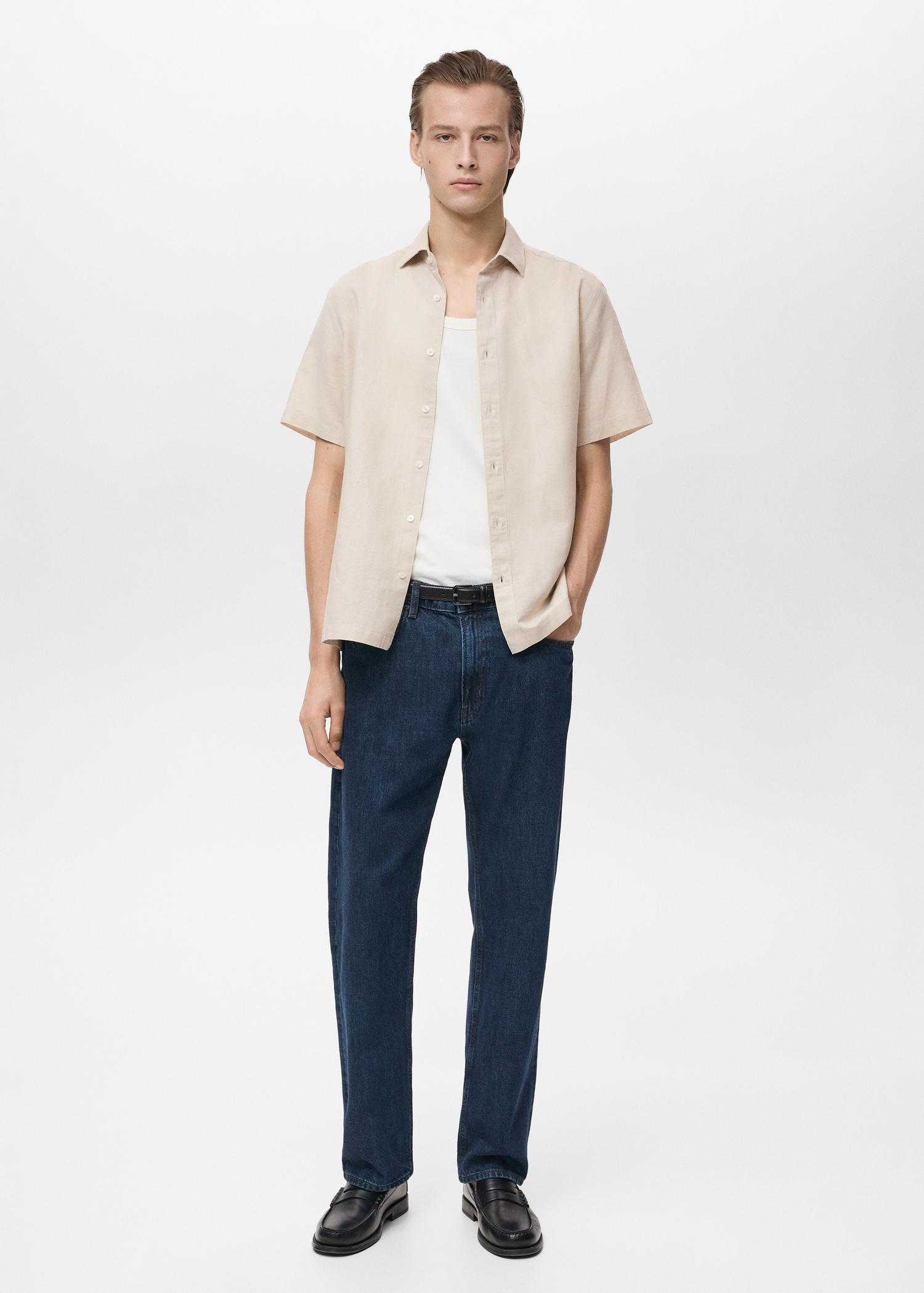Short sleeve linen-blend shirt - Men | MANGO USA Product Image