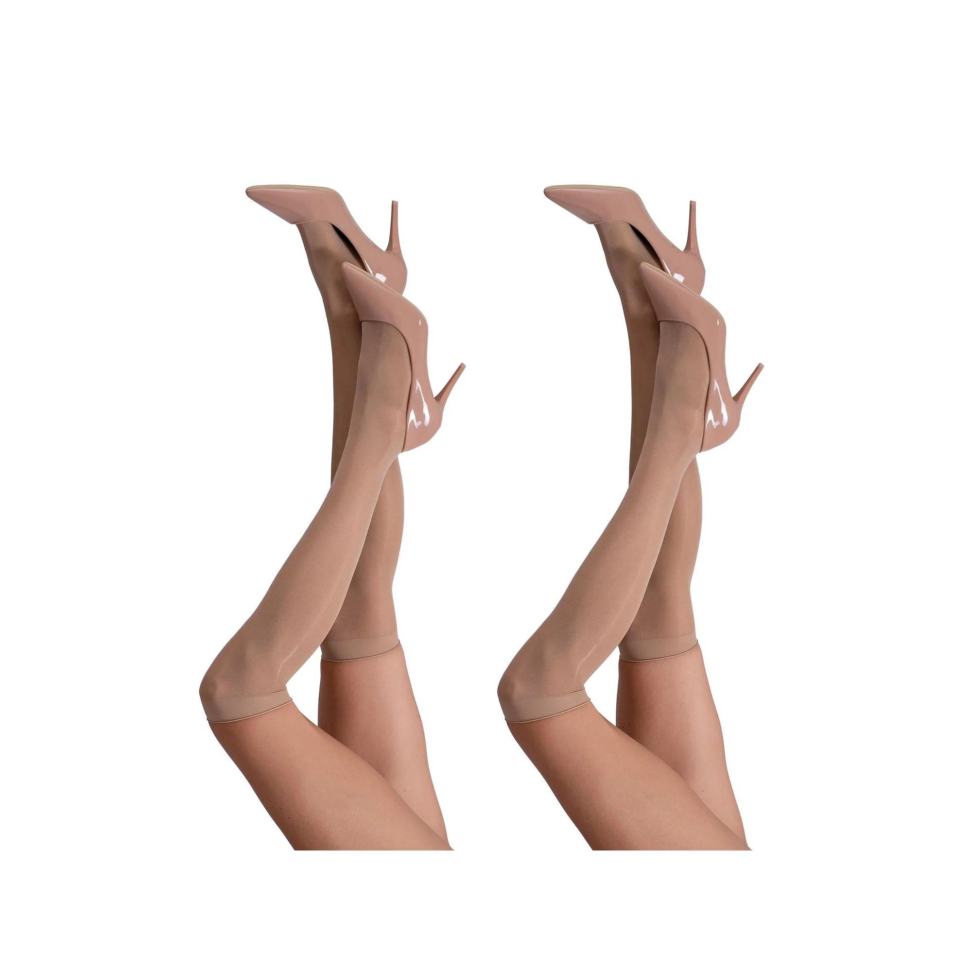 LECHERY® Set of Two Lustrous Silky Shiny Sheer Dress Knee-high Stockings Socks, Women's, Black Product Image