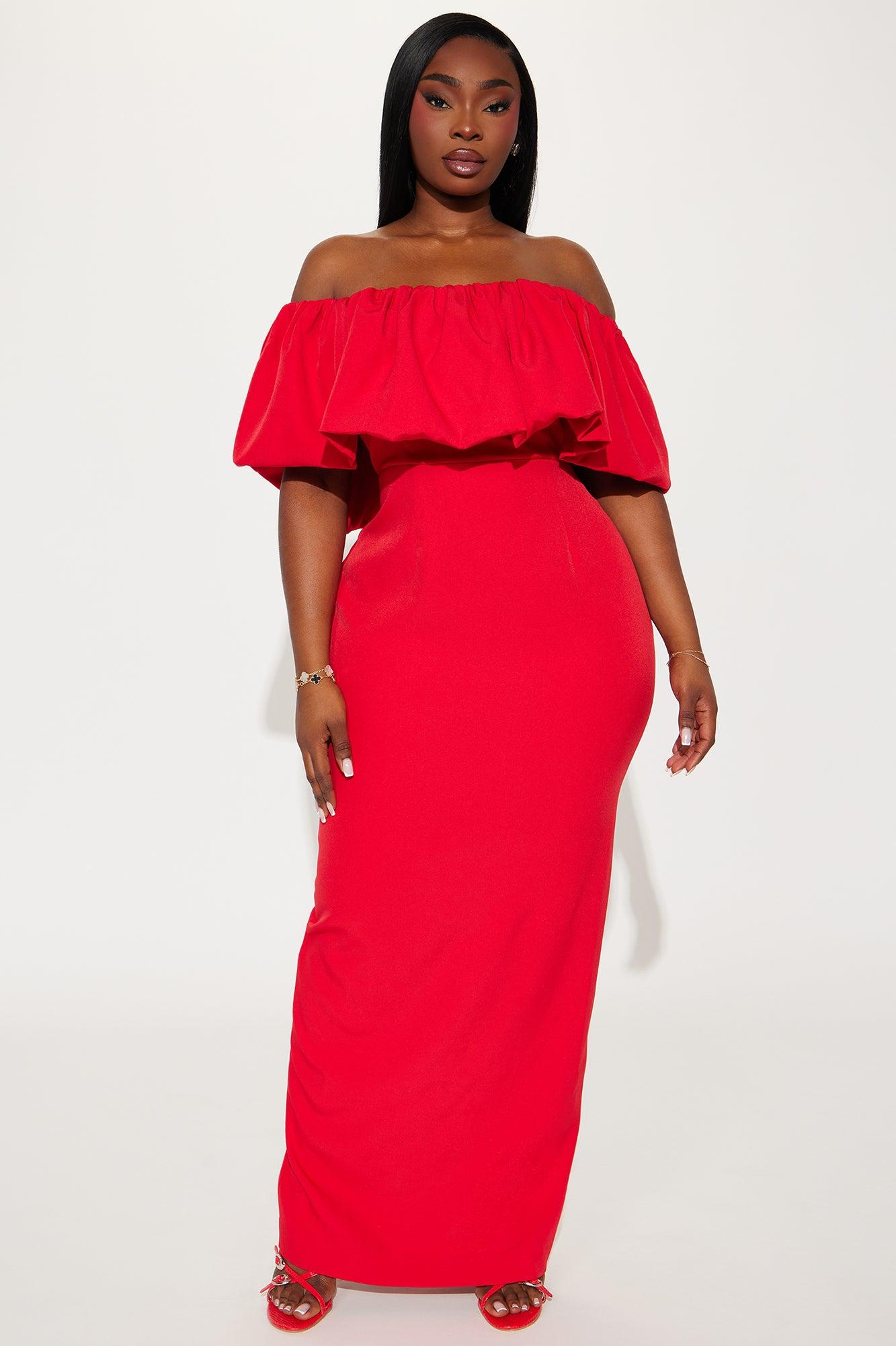 Anne Off Shoulder Maxi Dress - Red Product Image