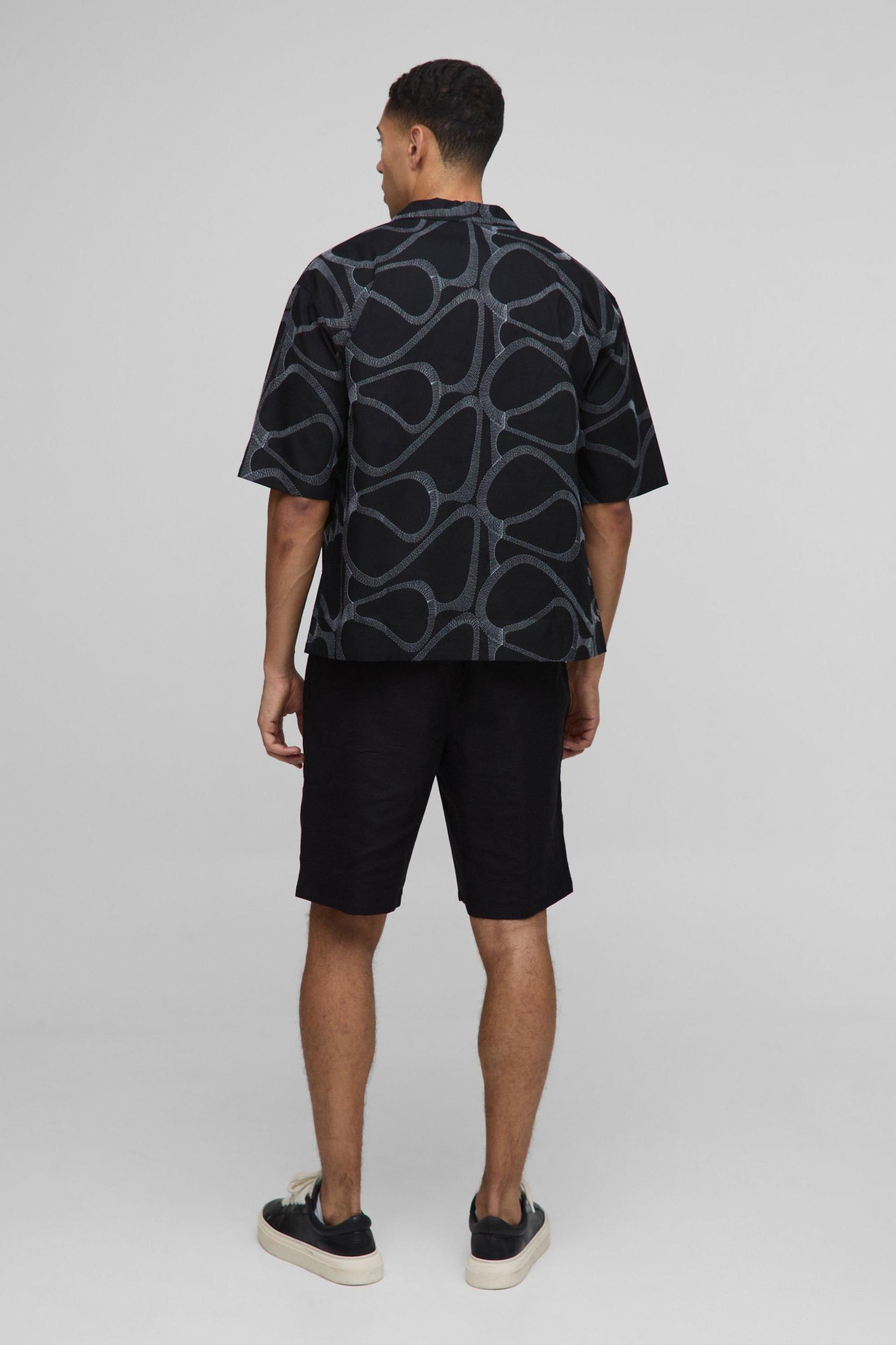 Oversized Half Sleeve Embroidered Shirt | boohooMAN USA Product Image