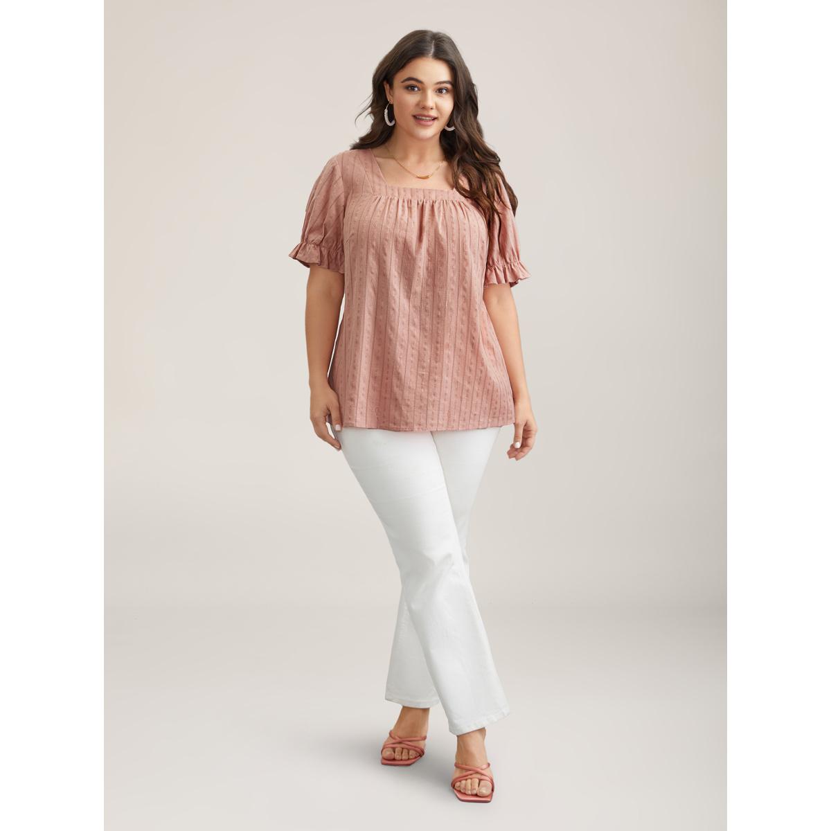 Plus Size Dirtypink Cotton Square Neck Ruffled Sleeve Shirt Women Timeless Short sleeve Square Neck Elegant Blouses BloomChic 14-16/1X Product Image