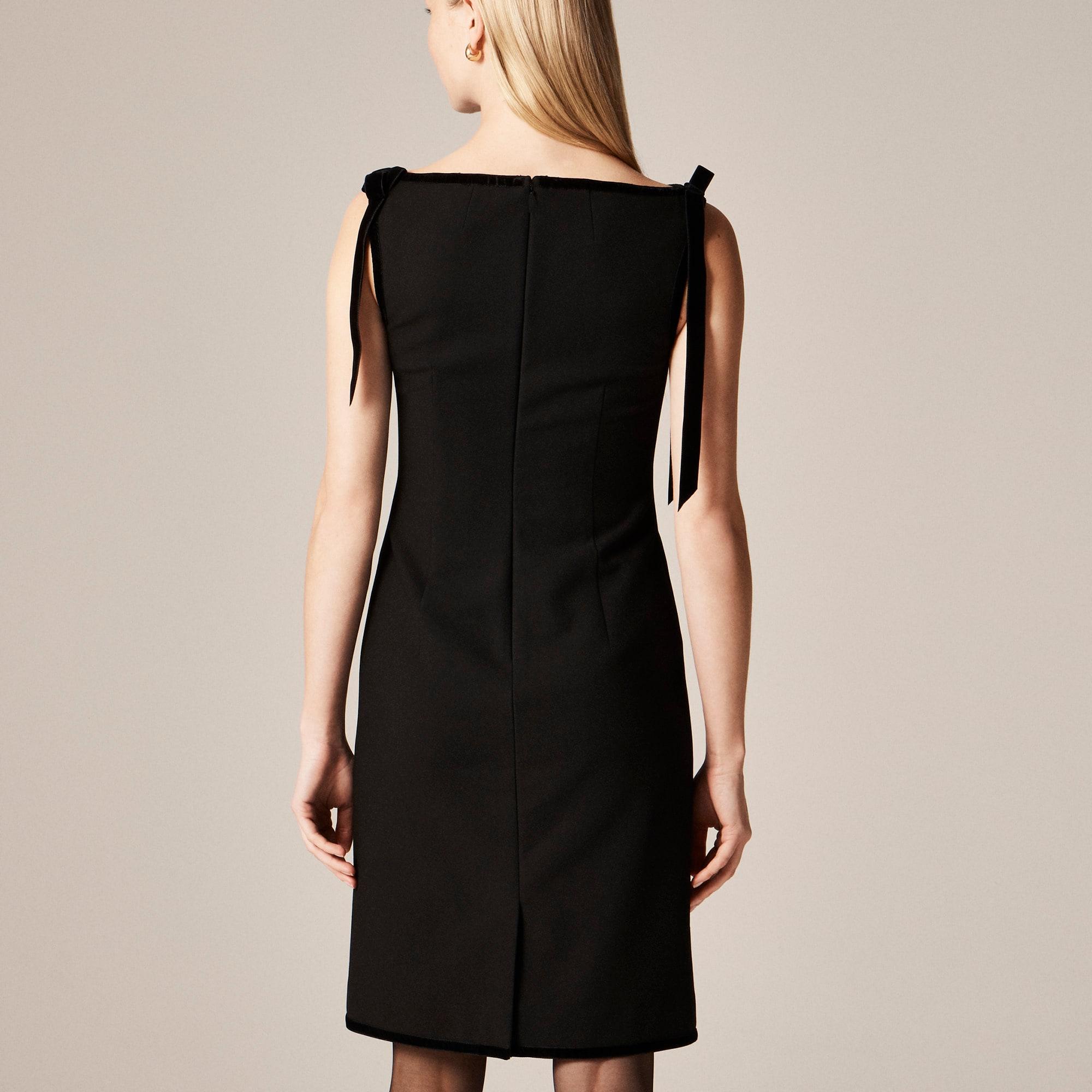Seamed sheath dress with velvet bows in four-season stretch Product Image