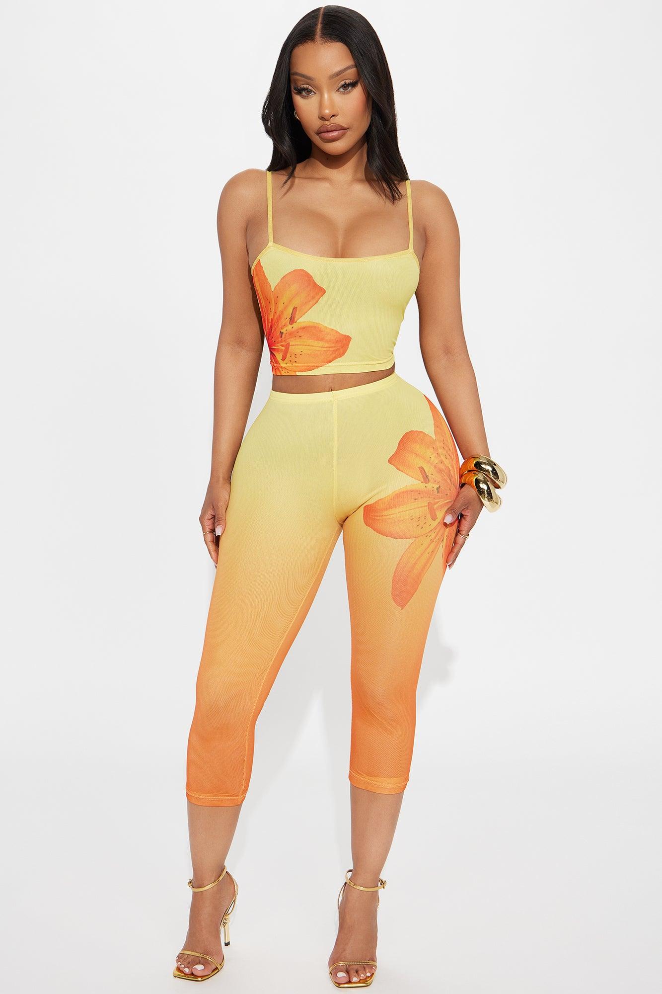 Tequila Sunrise Mesh Capri Set - Yellow/combo Female Product Image
