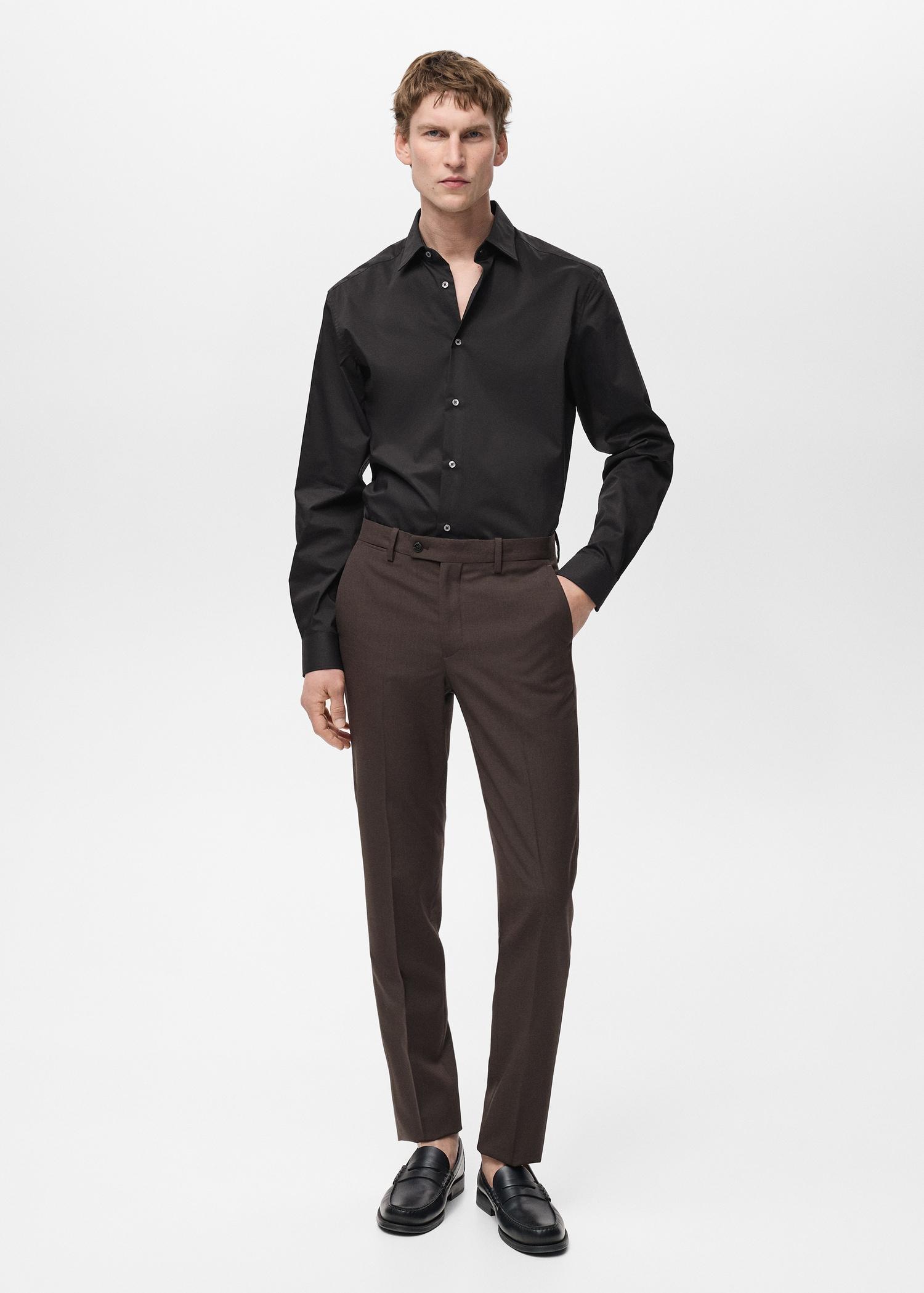 Regular-fit stretch cotton shirt - Men | MANGO USA Product Image