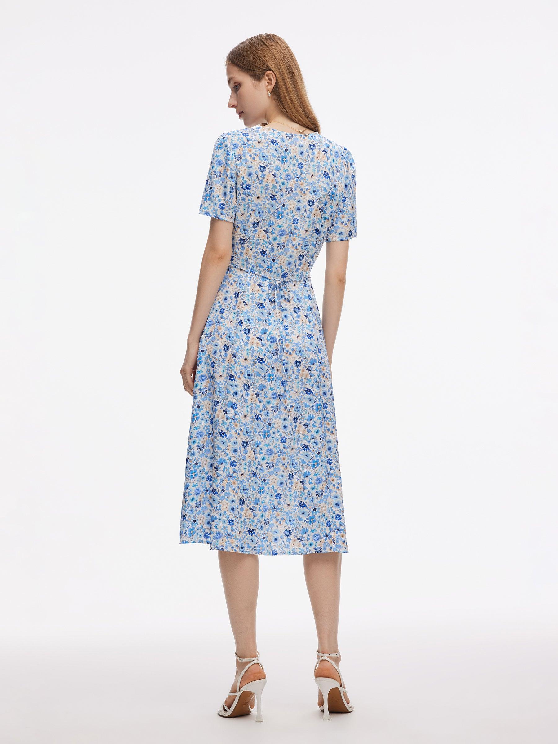 19MM Mulberry Silk Floral Print Women Midi Dress Product Image