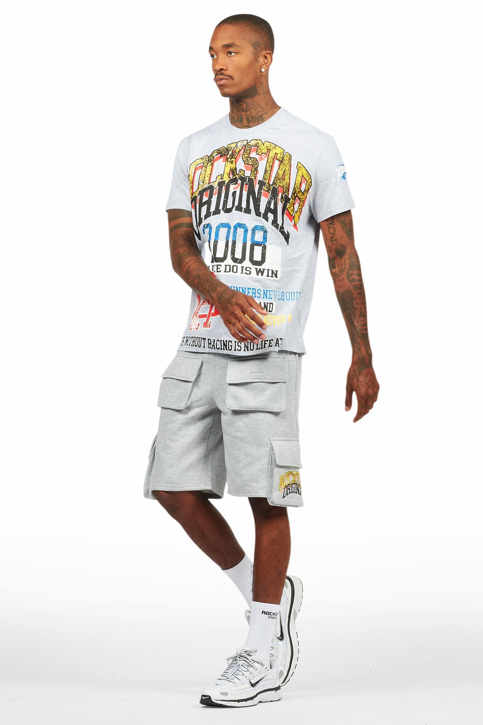 Colorful Race Heather Grey/Black T-Shirt Cargo Shorts Set Male Product Image