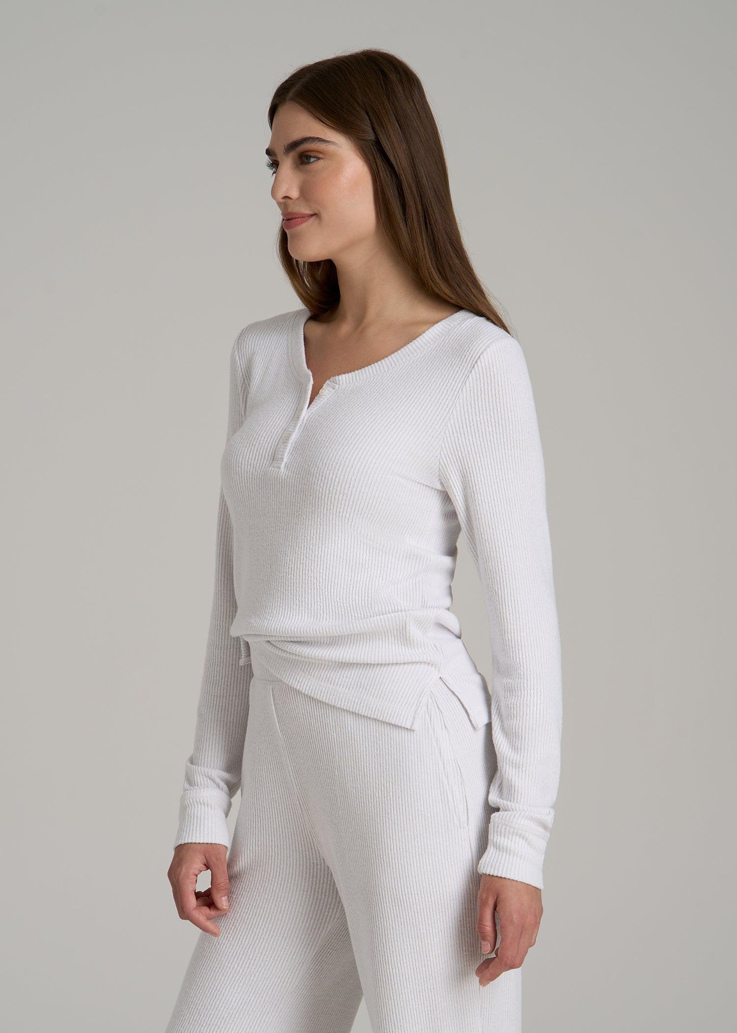 Ribbed Henley Lounge Top for Tall Women in Cloud White Female Product Image