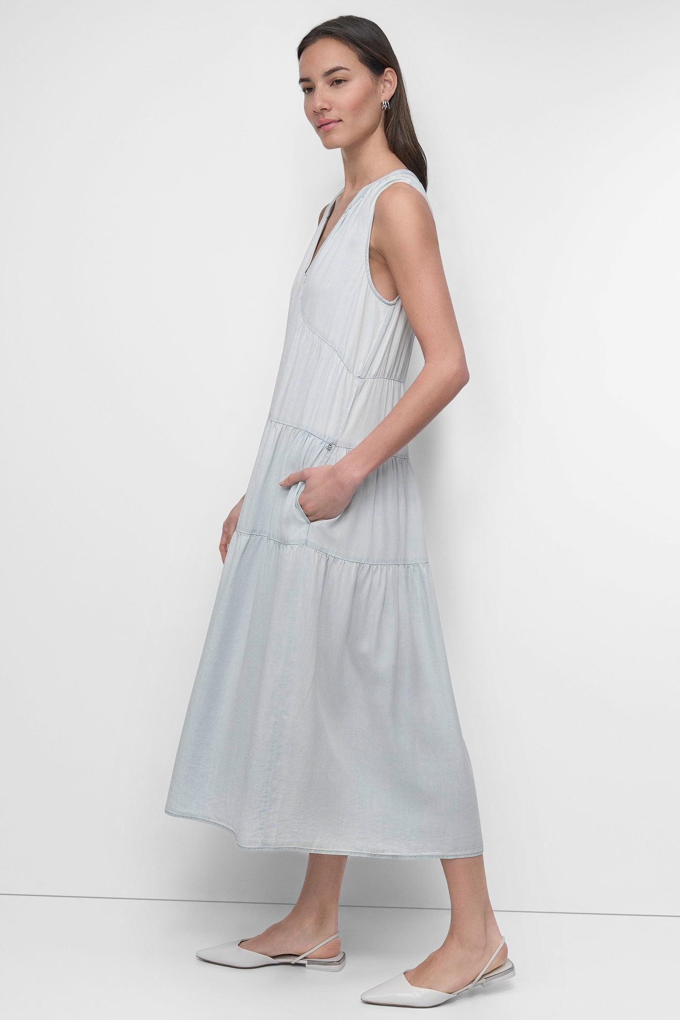 TENCEL TIERED MIDI SWING DRESS Product Image
