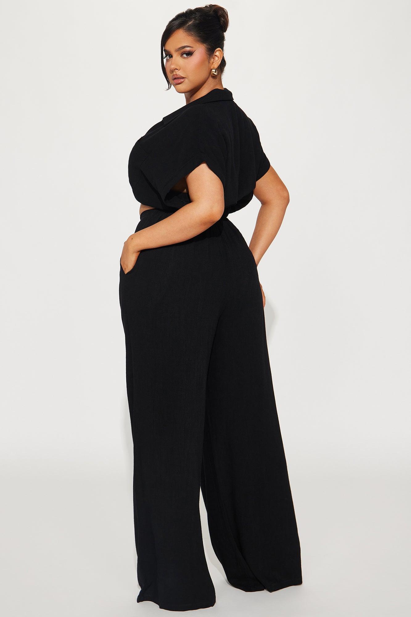Andrea Linen Pant Set - Black Product Image