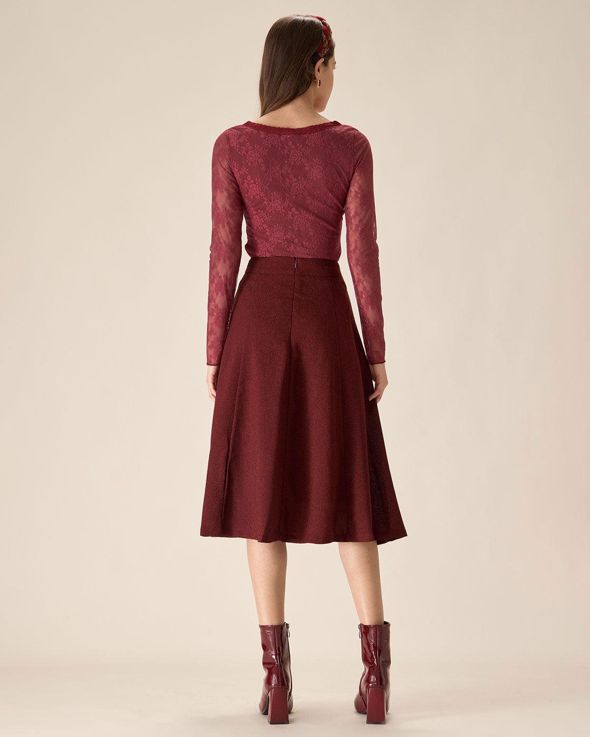 Red Floral V-Neck See-Through Lace Tee Product Image