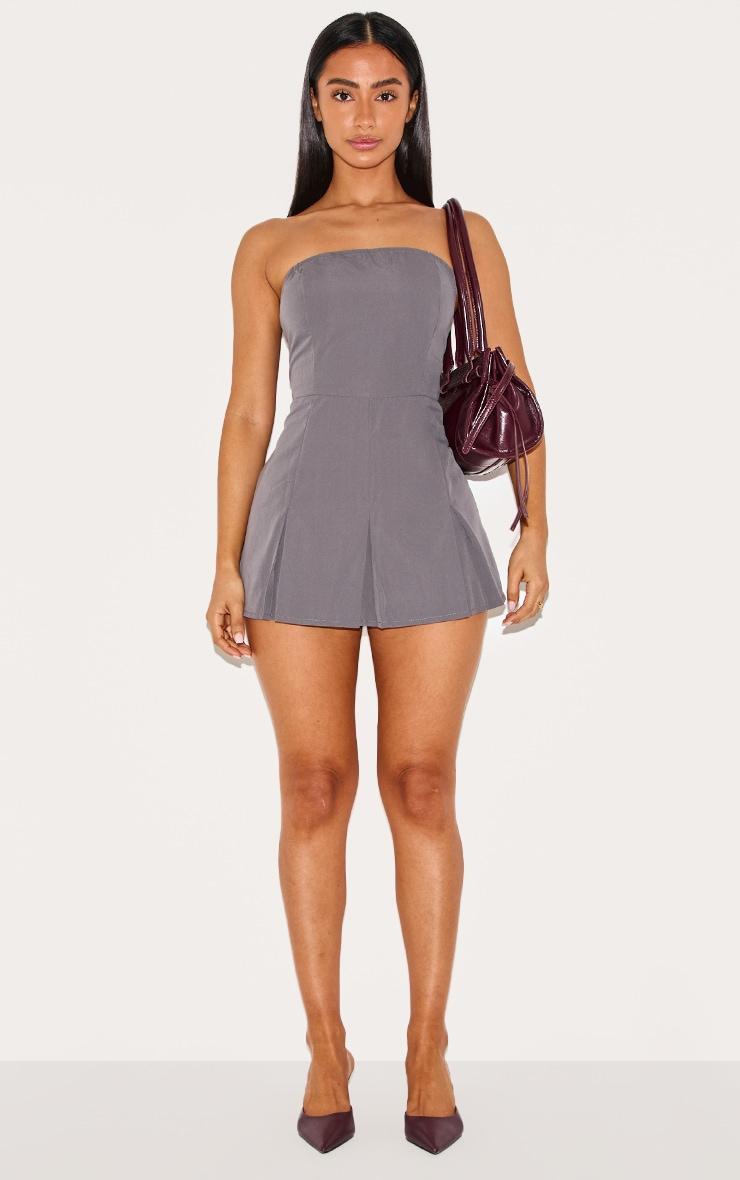 Petite Charcoal Woven Bandeau Fitted Romper Product Image