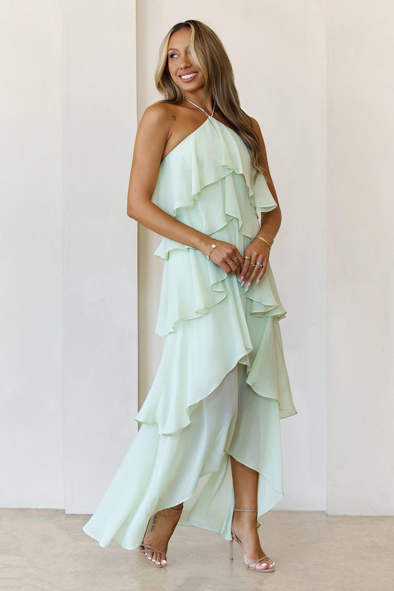 Santorini Breeze Halter Maxi Dress Lime Product Image