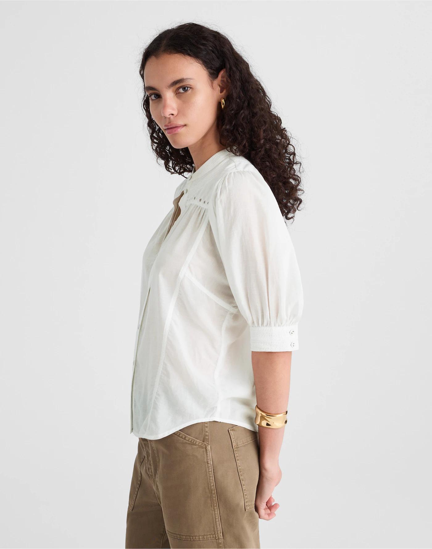 Puff-Sleeve Band-Collar Shirt Product Image