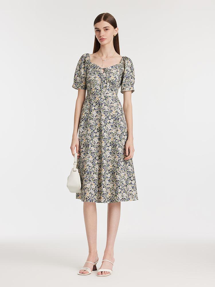 Floral Print Square Neck Women Midi Dress Product Image