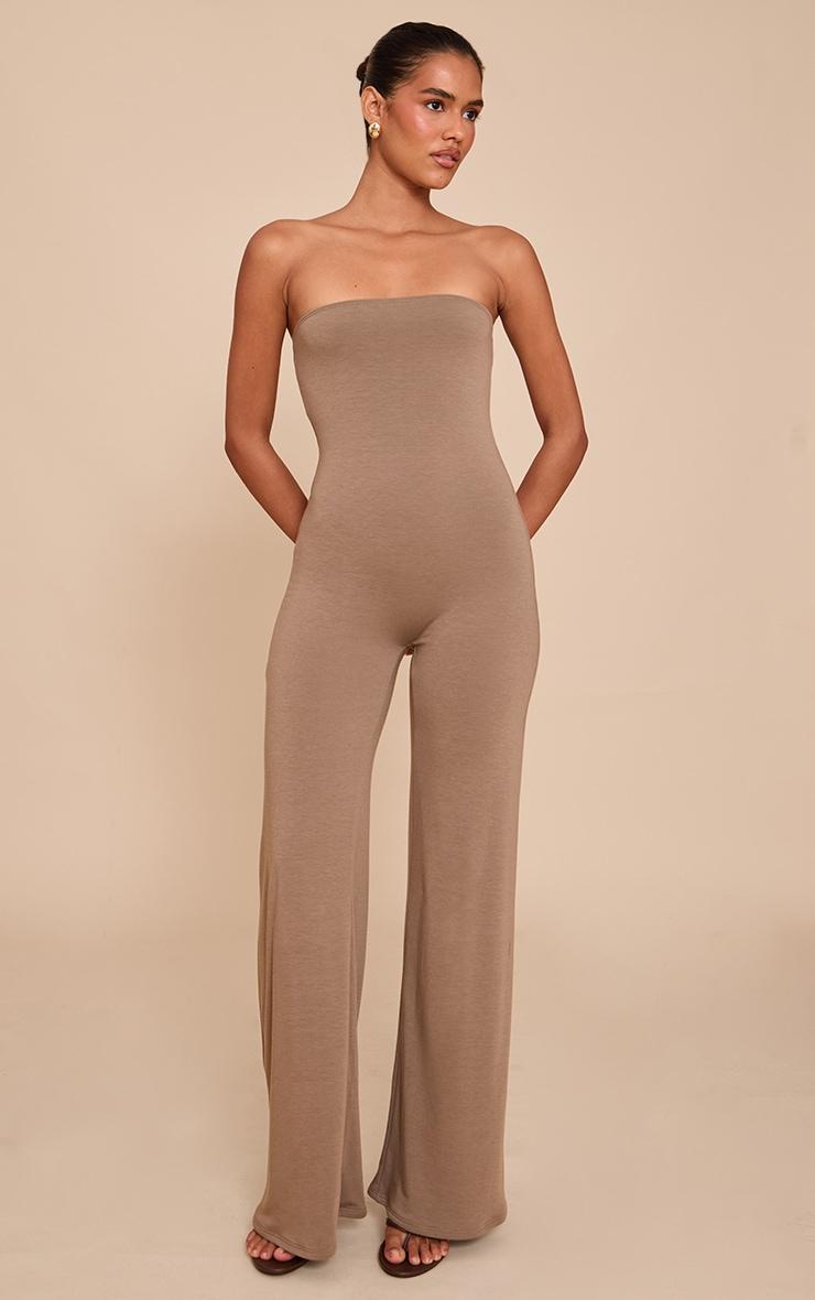 Mushroom Double Layer Contour Jersey Bandeau Wide Leg Jumpsuit Product Image