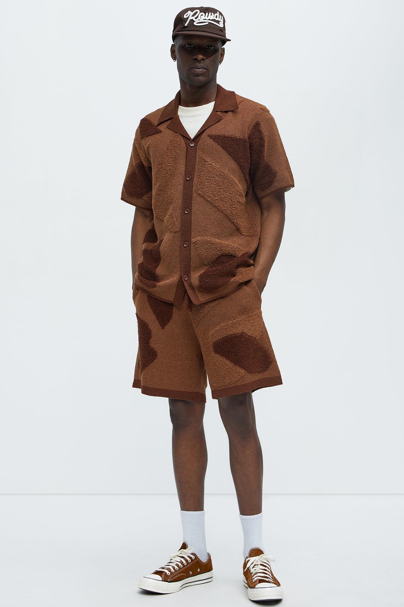 Auron Cuban Collar Knitted Shirt - Brown/combo Product Image