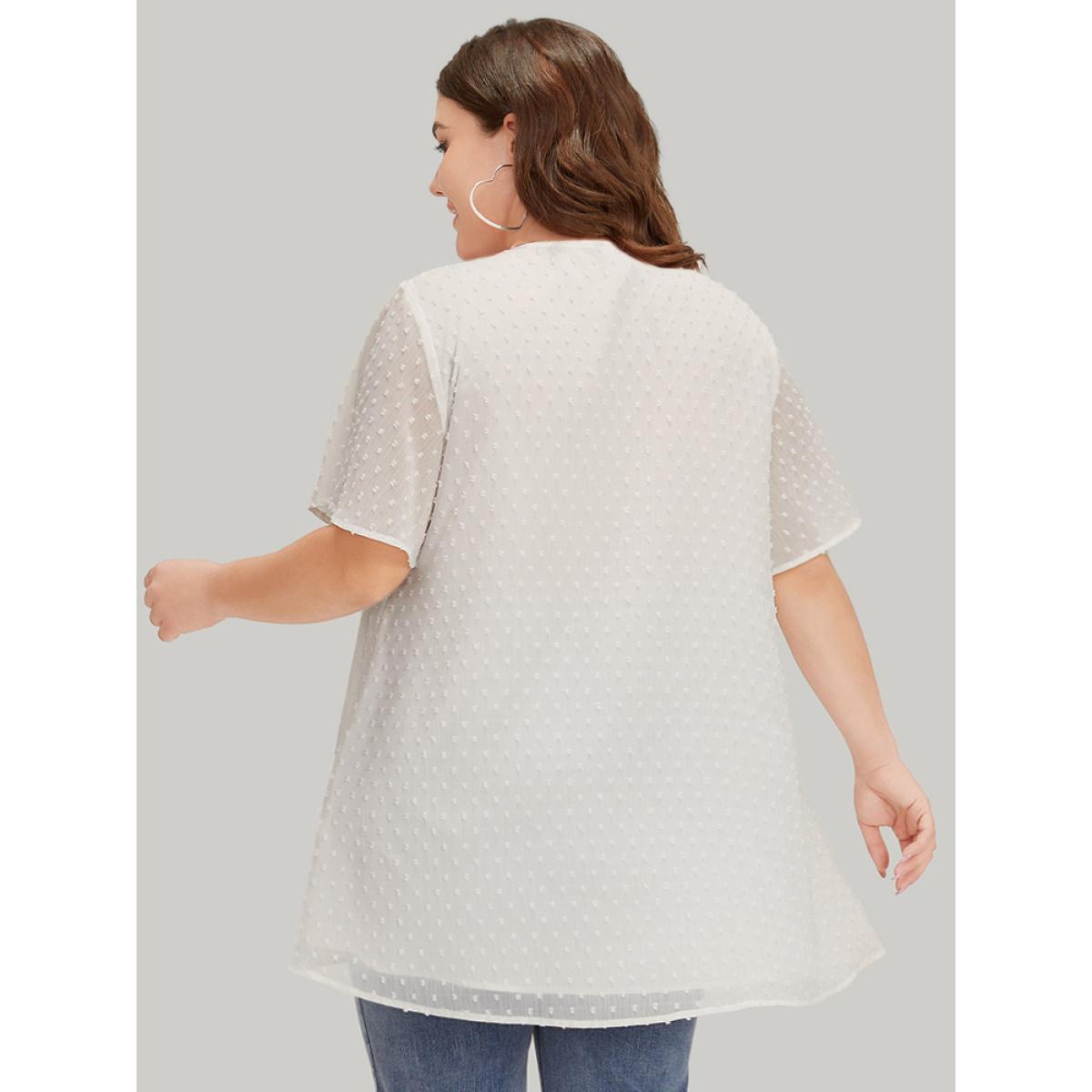 Plus Size White Polka Dot Tassels Ties Mesh Patchwork Contrast Blouse Women Vacation Short sleeve V-neck Dailywear Blouses BloomChic 10/M Product Image