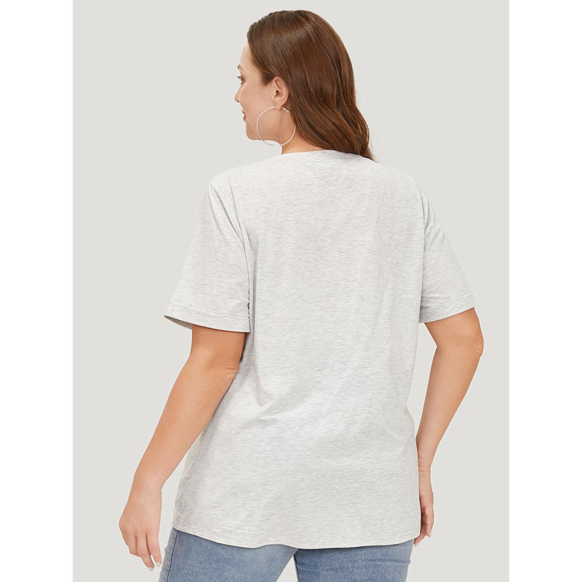 Plus Size Letter Print Short Sleeve Heather T-shirt LightGray Women Casual Heather Graphic Dailywear T-shirts BloomChic 22-24/3X Product Image