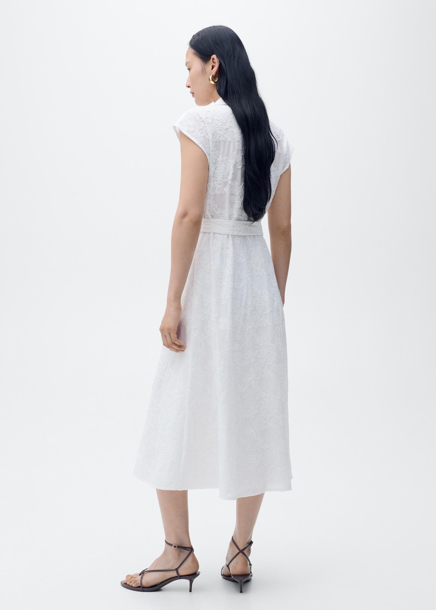 Embroidered shirt dress with belt - Women | MANGO USA Product Image