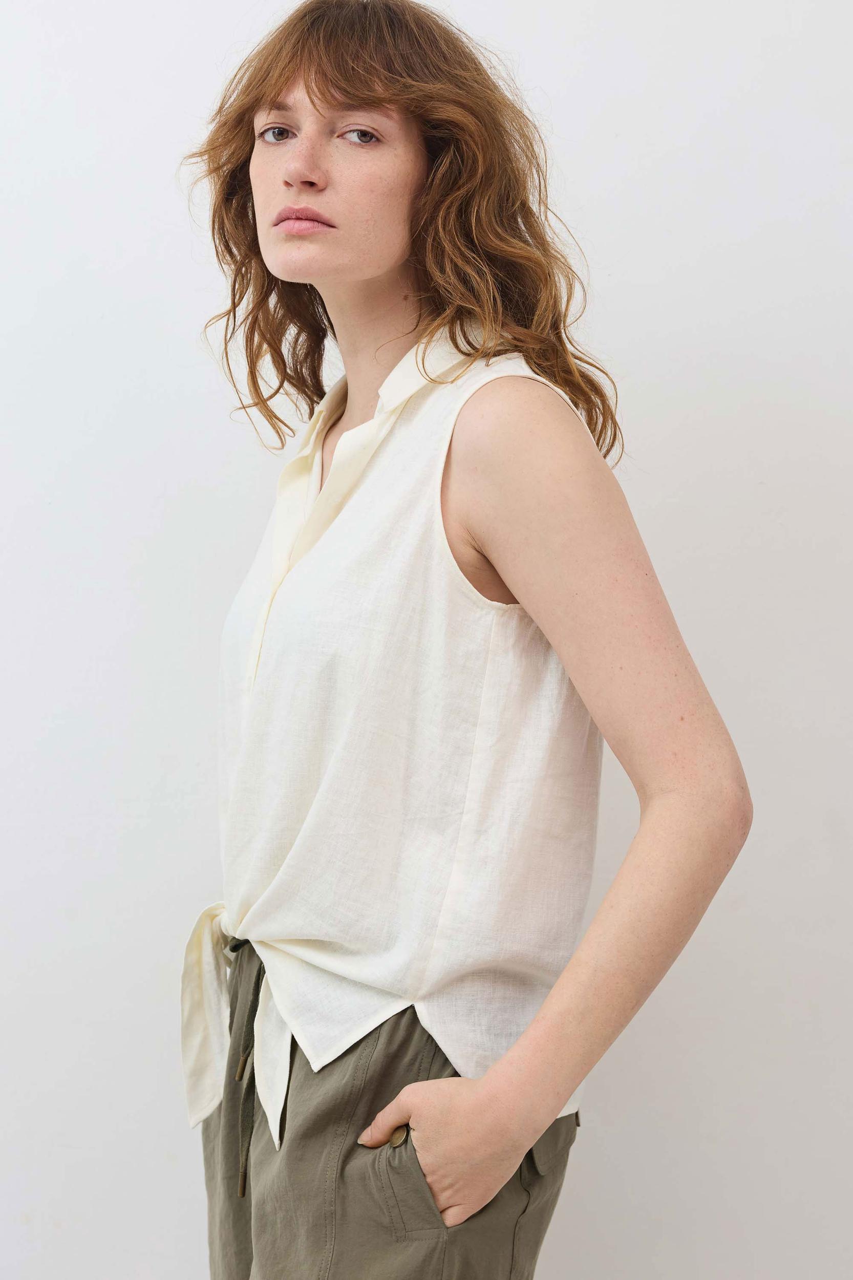 Sleeveless Tie Front Button Down Product Image