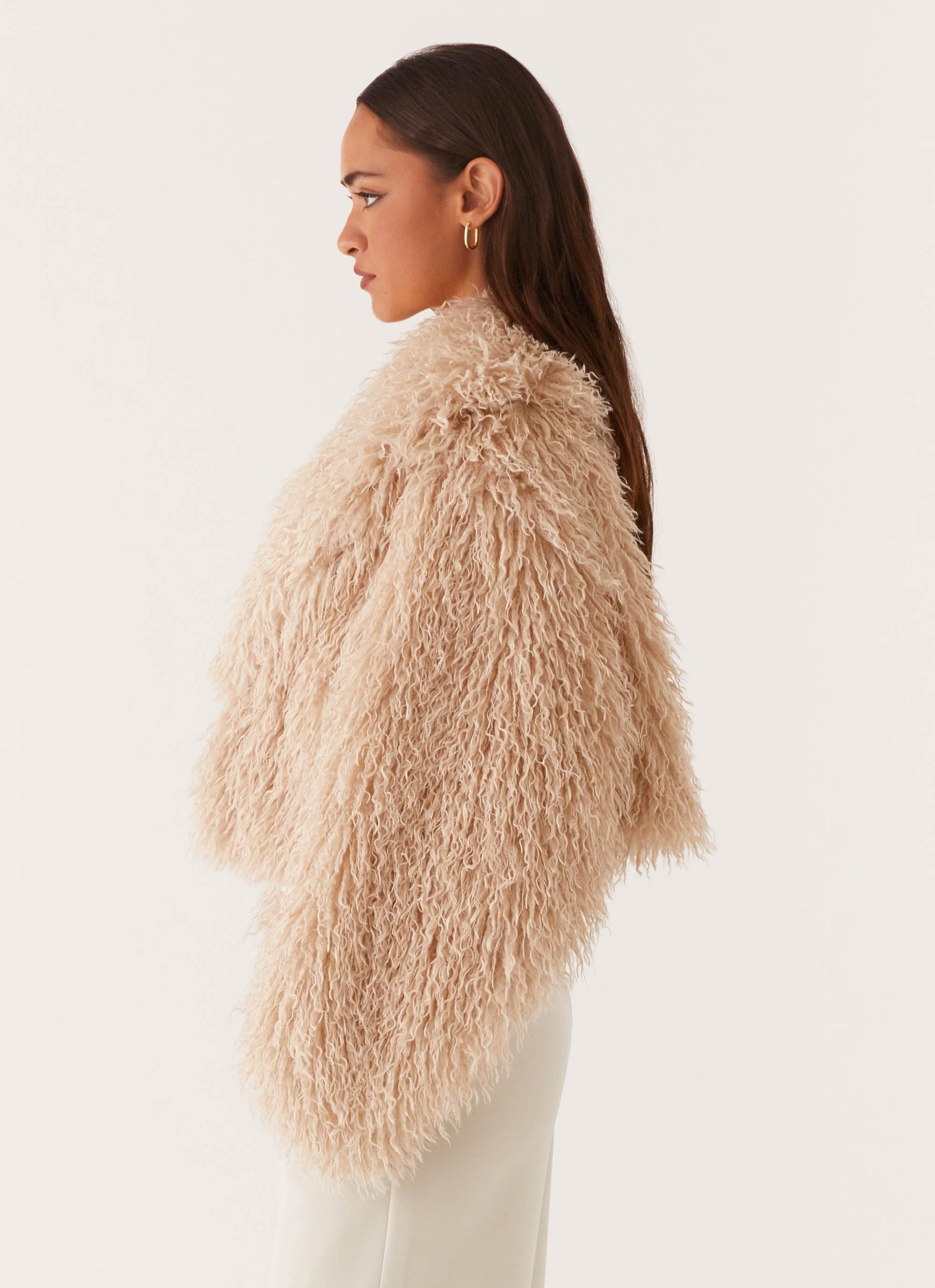 Virginia Cropped Fur Jacket - Taupe Product Image