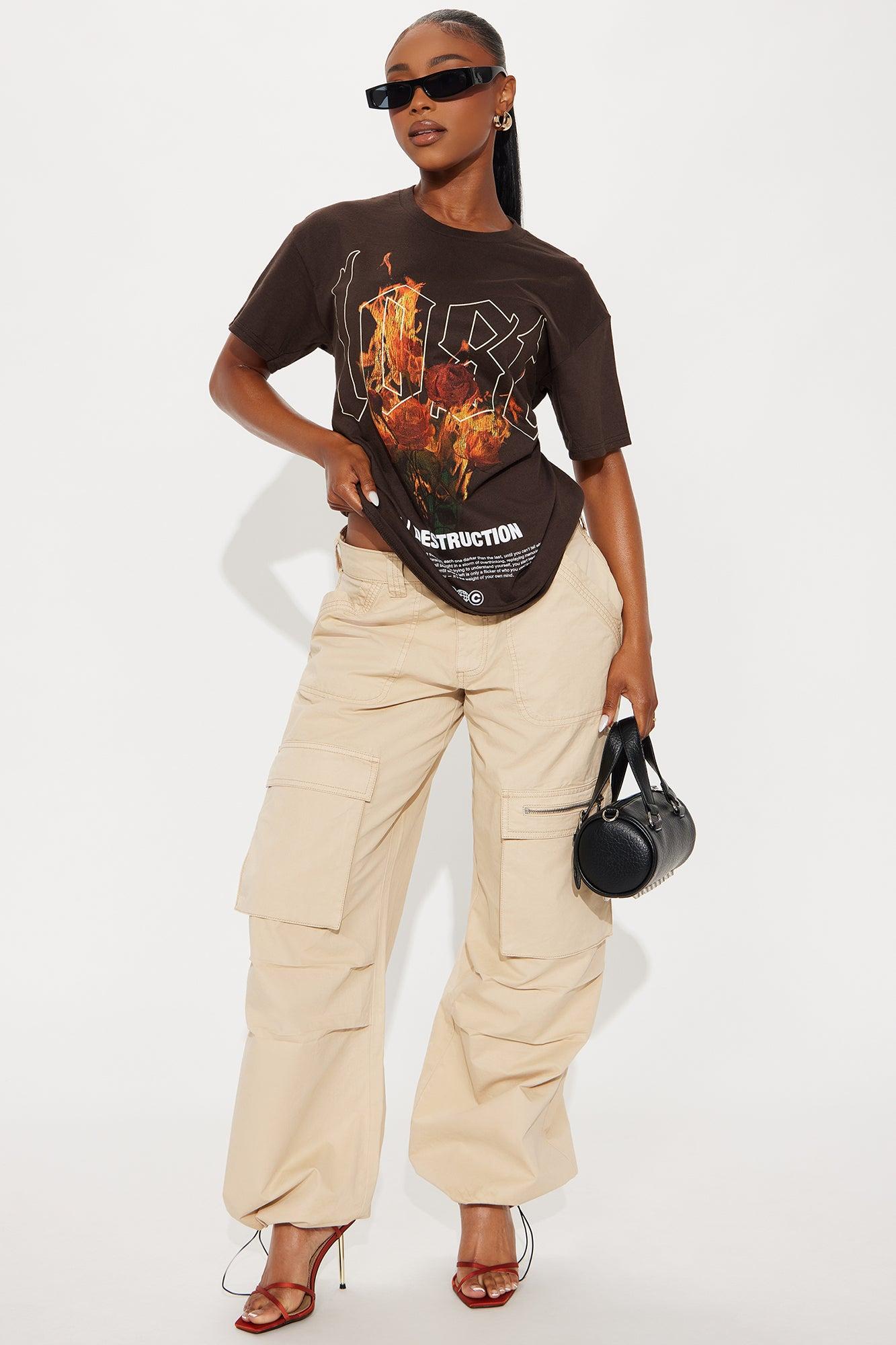 Lost Rose Flames Oversized Tee - Brown Female Product Image