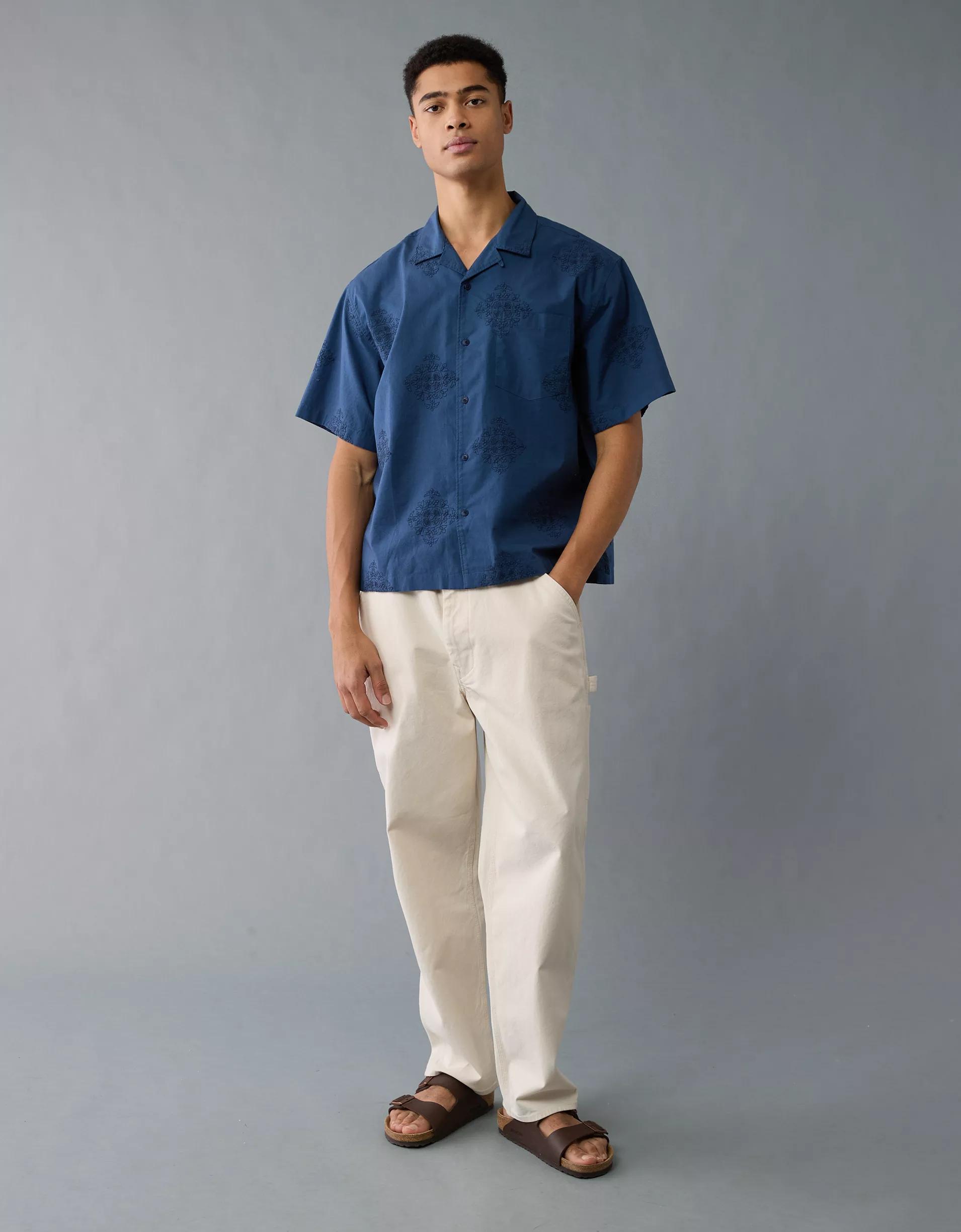 AE Poolside Linen-Blend Printed Button-Up Shirt Product Image