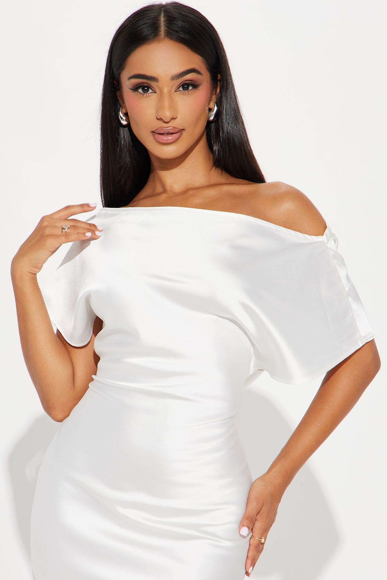 Serene Escape Satin Midi Dress - White Product Image