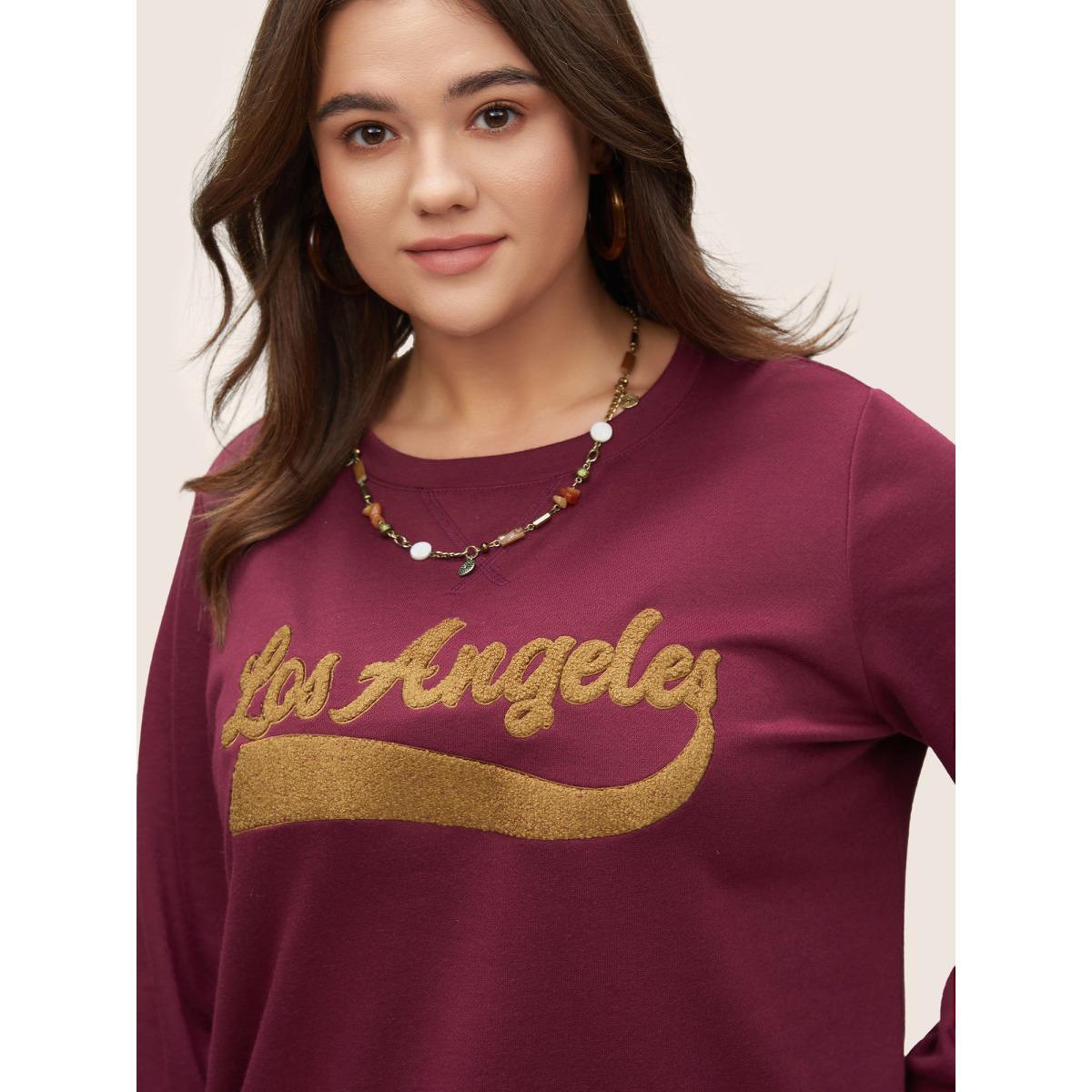 Plus Size Letter Graphic Towel Embroidered Sweatshirt Women RedViolet Casual Contrast Dailywear Sweatshirts BloomChic 22-24/3X Product Image