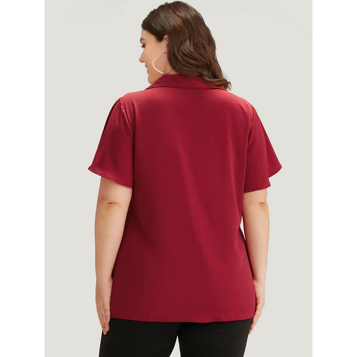 Plus Size Scarlet Plain Shirt Collar Button Detail Pleated Blouse Women Office Short sleeve Shirt collar Office Blouses BloomChic 14-16/1X Product Image