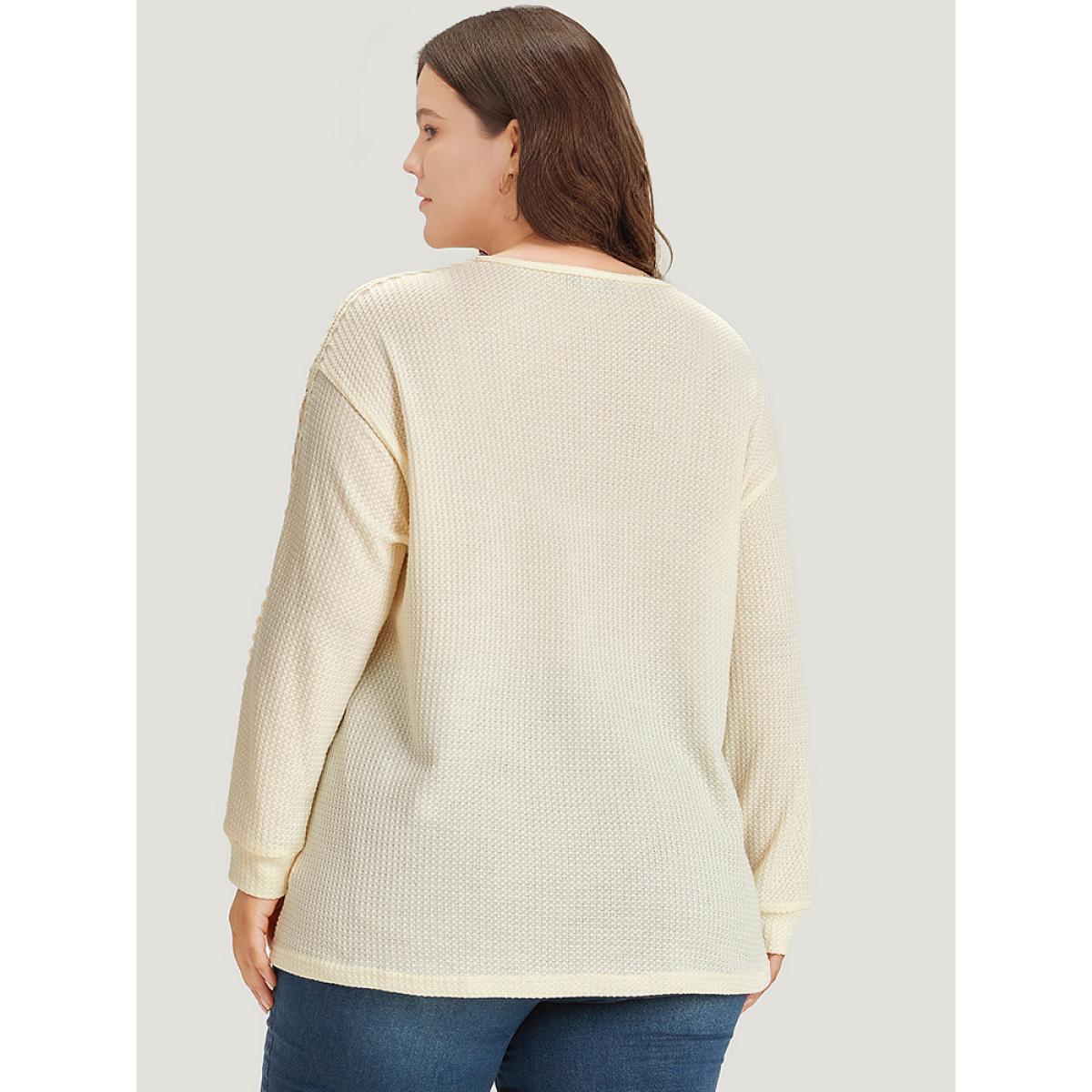 Plus Size Solid Crochet Lace V Neck Sweatshirt Women Ivory Elegant Lace V-neck Dailywear Sweatshirts BloomChic 14-16/1X Product Image