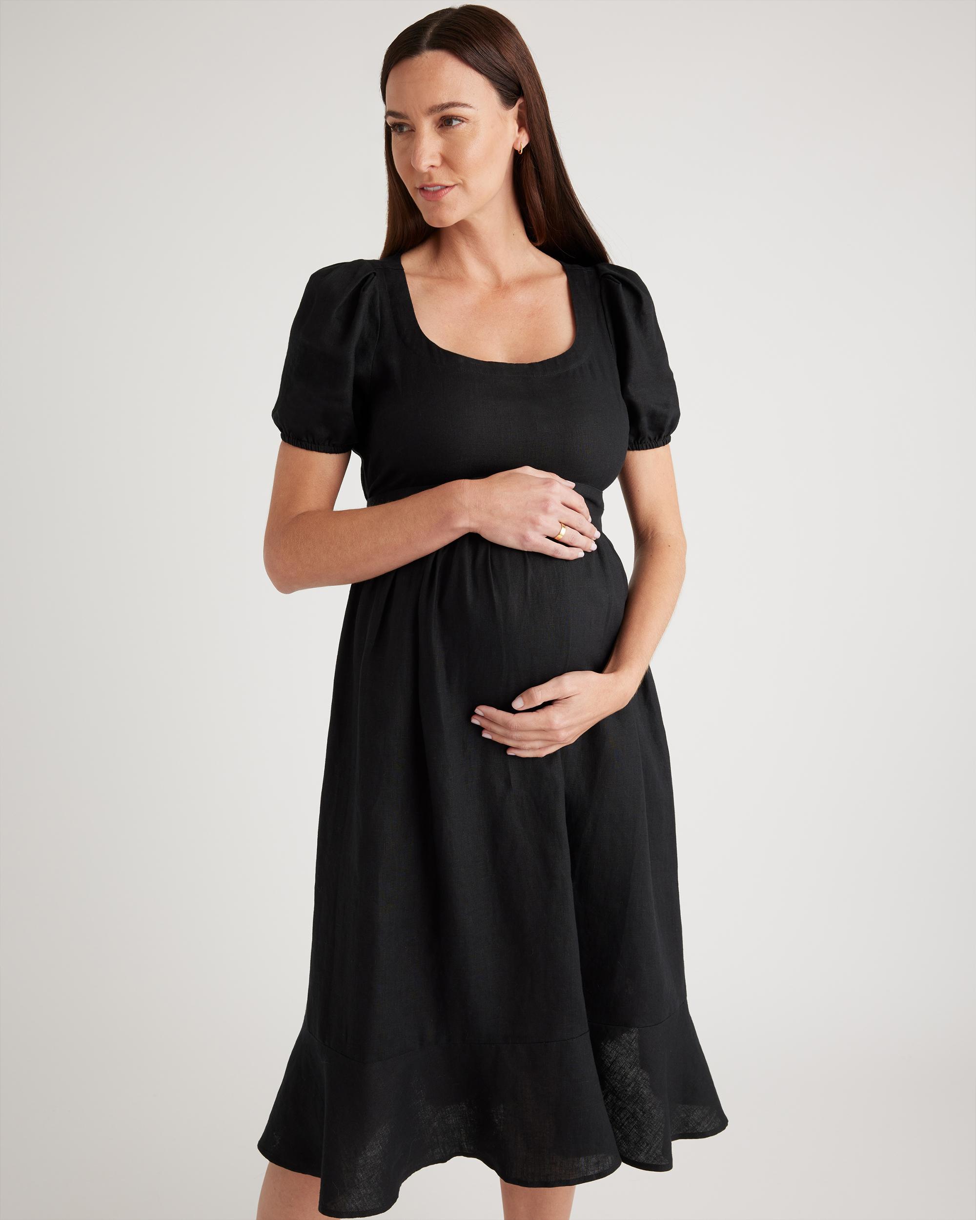 Quince | Women's 100% European Linen Maternity Short Sleeve Midi Dress Tencel Product Image