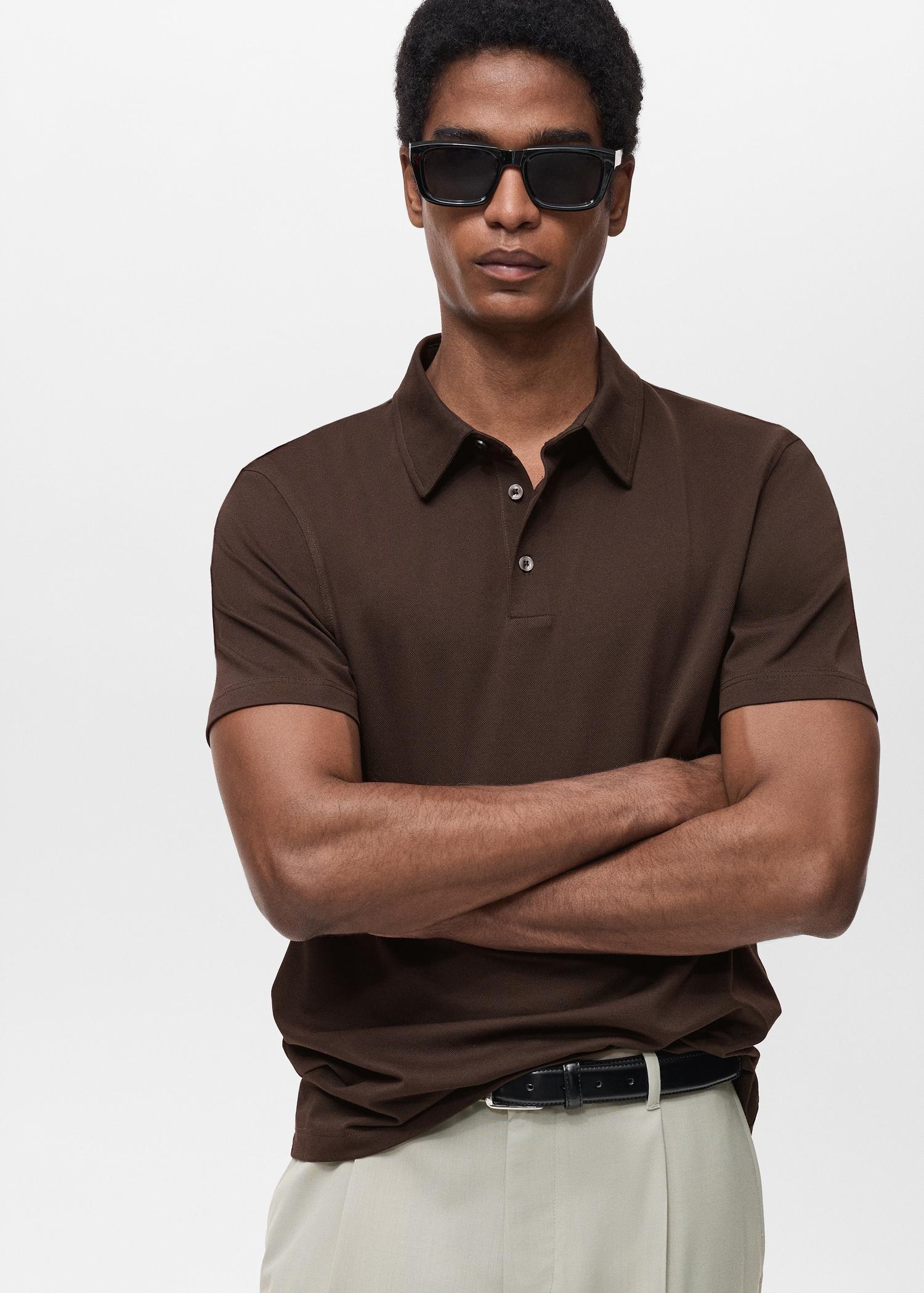 Slim-fit cotton-piqué polo shirt - Men | MANGO USA Product Image