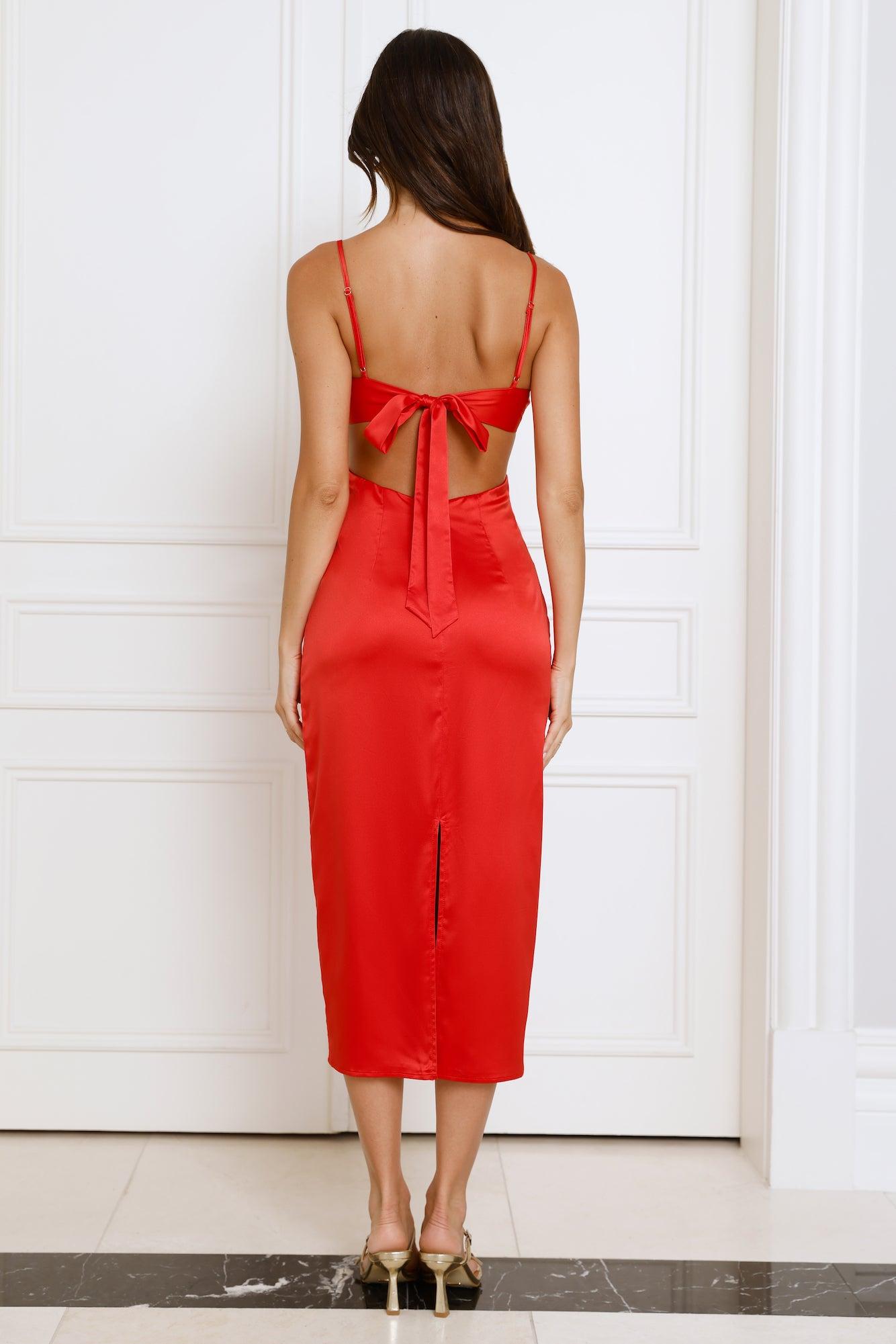 Love Blooms Here Satin Midi Dress Red Product Image