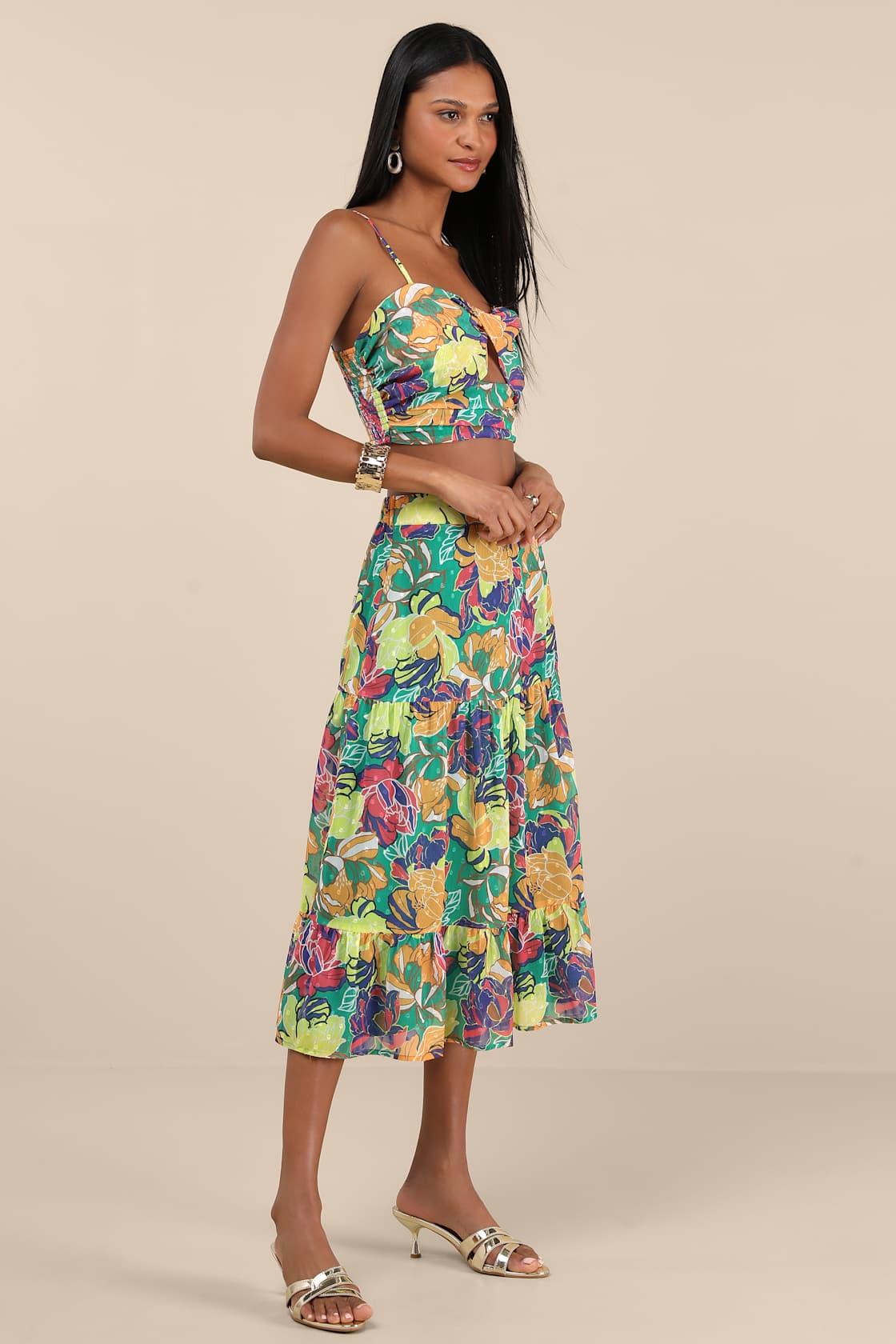 Floating Through Flowers Teal Floral Two-Piece Midi Dress Product Image