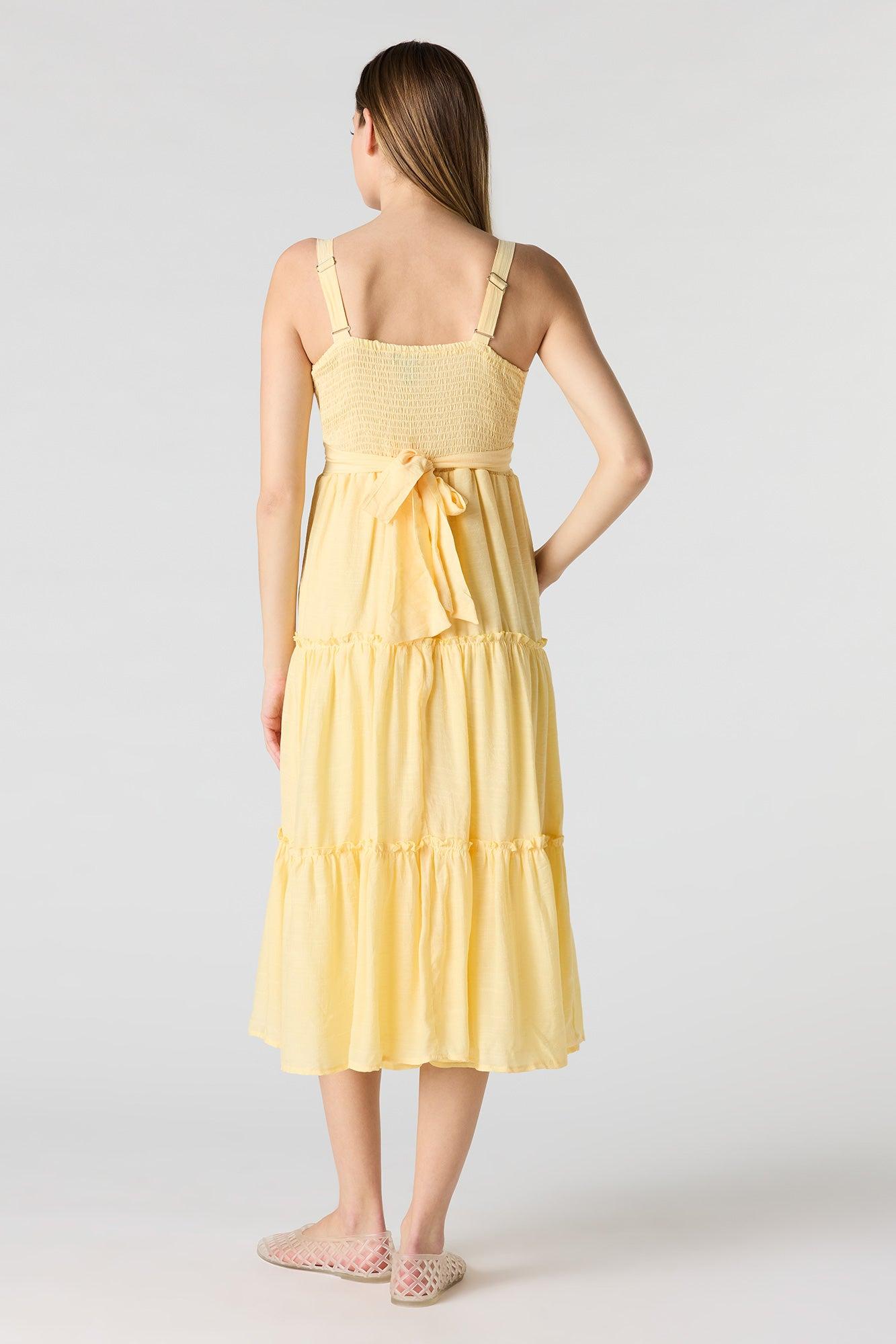 Tie Waist Tiered Midi Dress Female Product Image