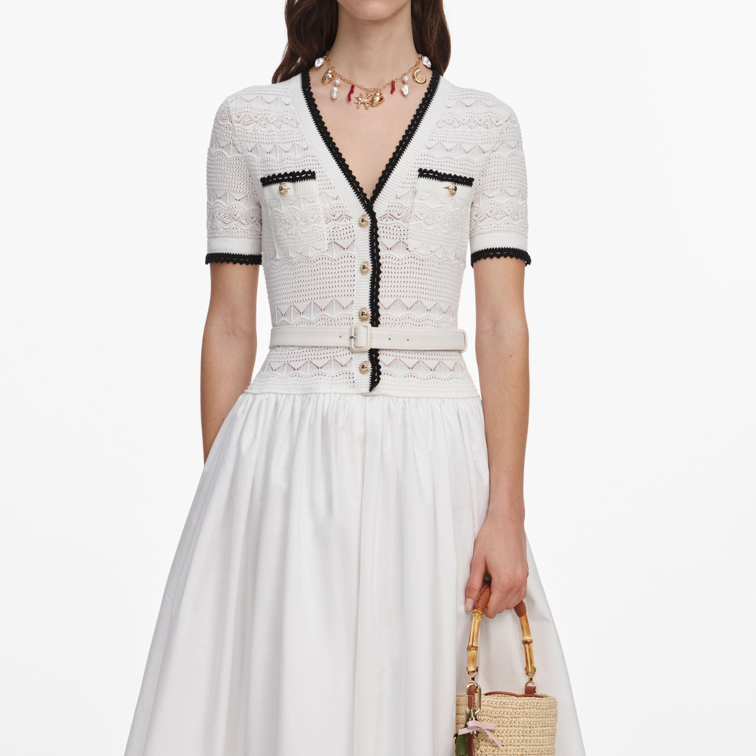 White Knit Linen Midi Dress Product Image