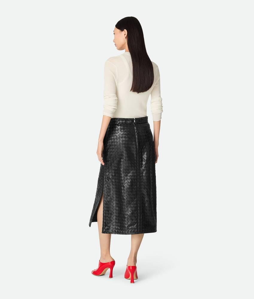Women's Intrecciato Leather Skirt in Black Product Image
