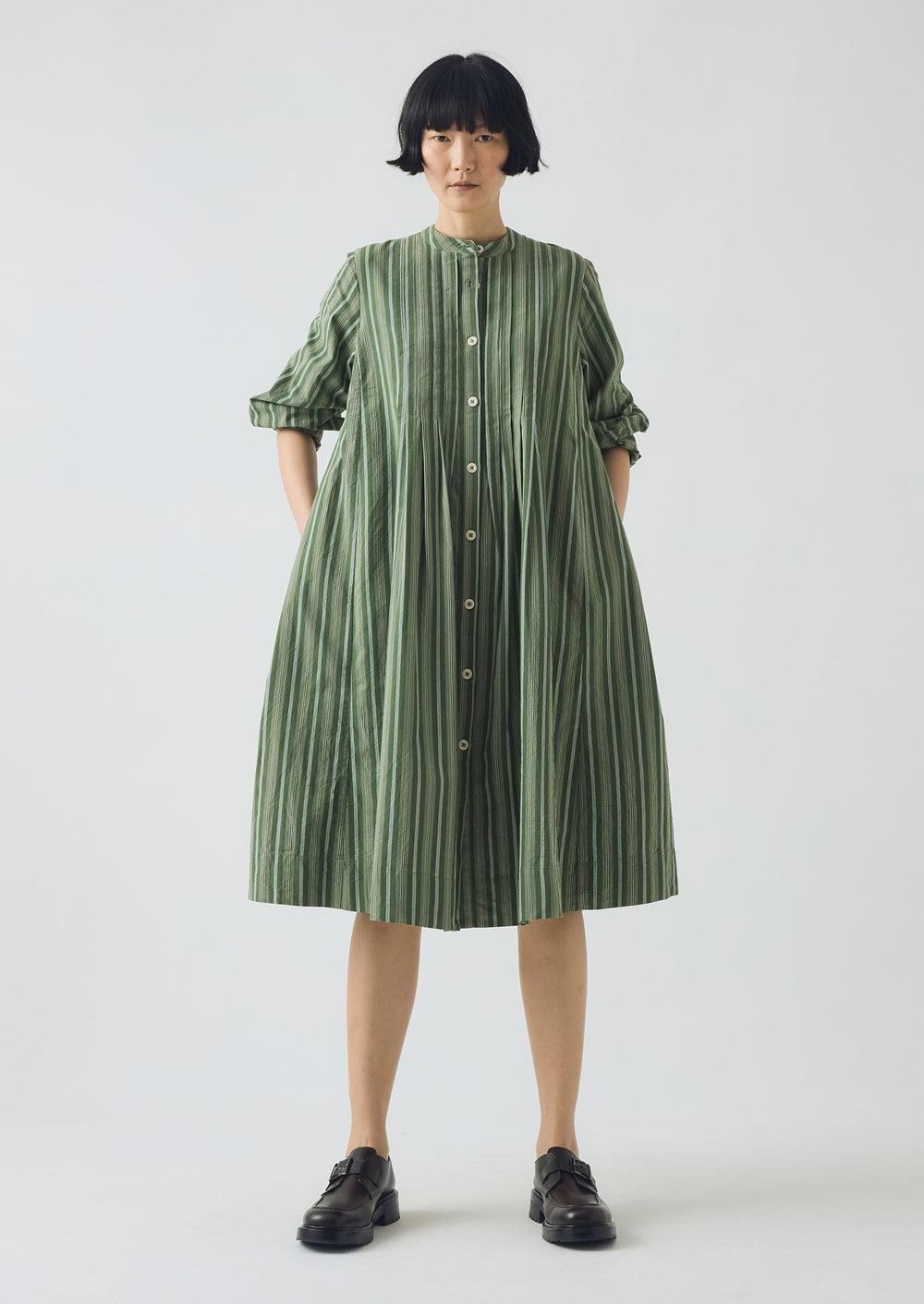 Sleepy Stripe Pintuck Dress | Forest Green Product Image